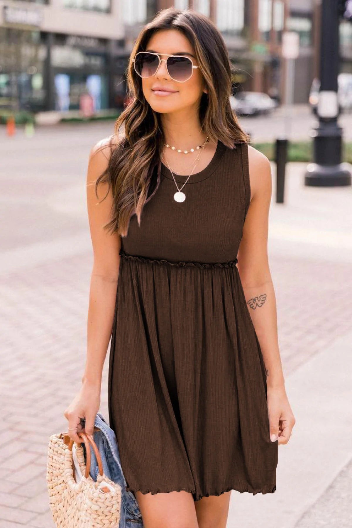 Sleeveless Solid Color A-line Pleated Mini Dress