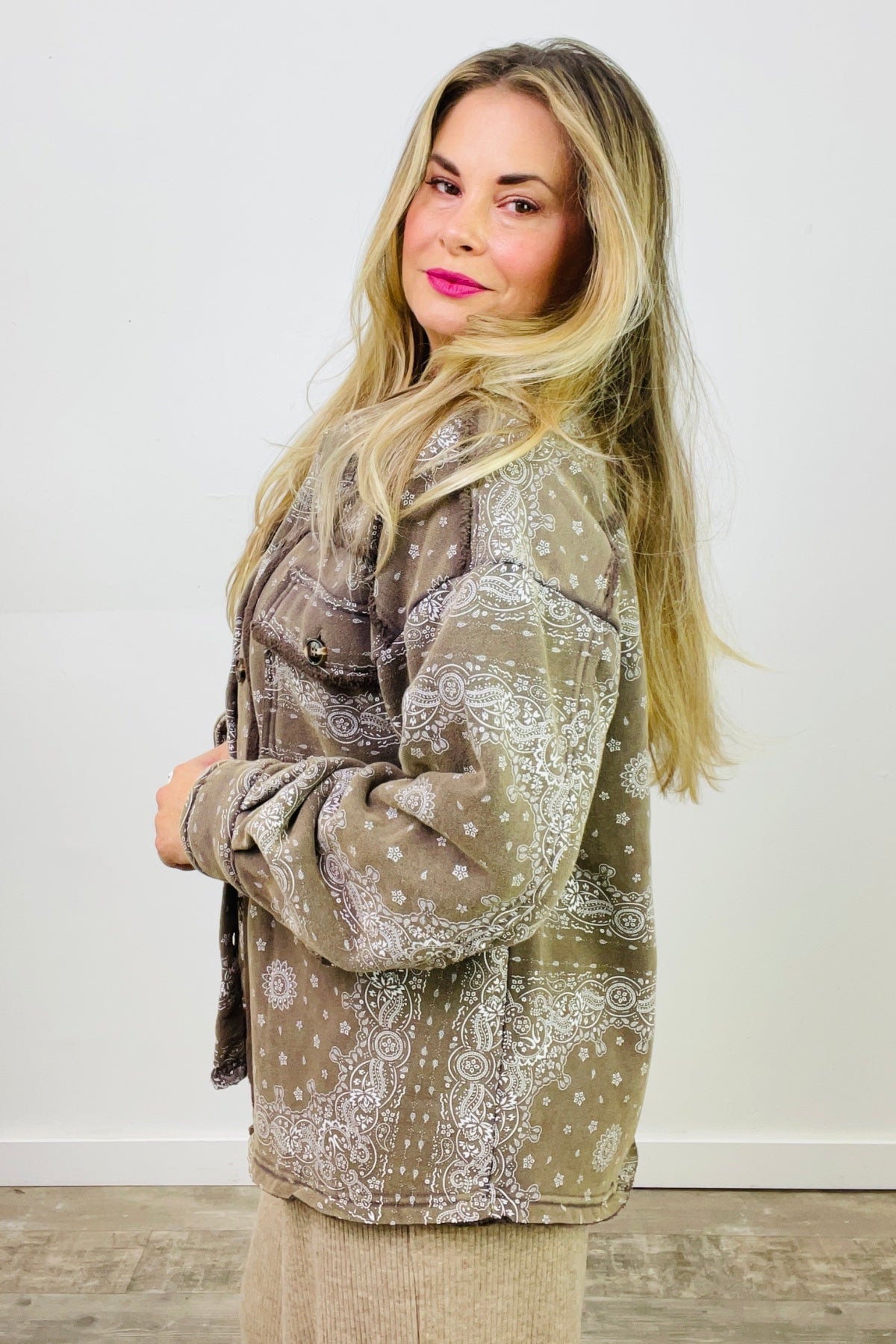 Easel Printed Button Down Shirt Jacket