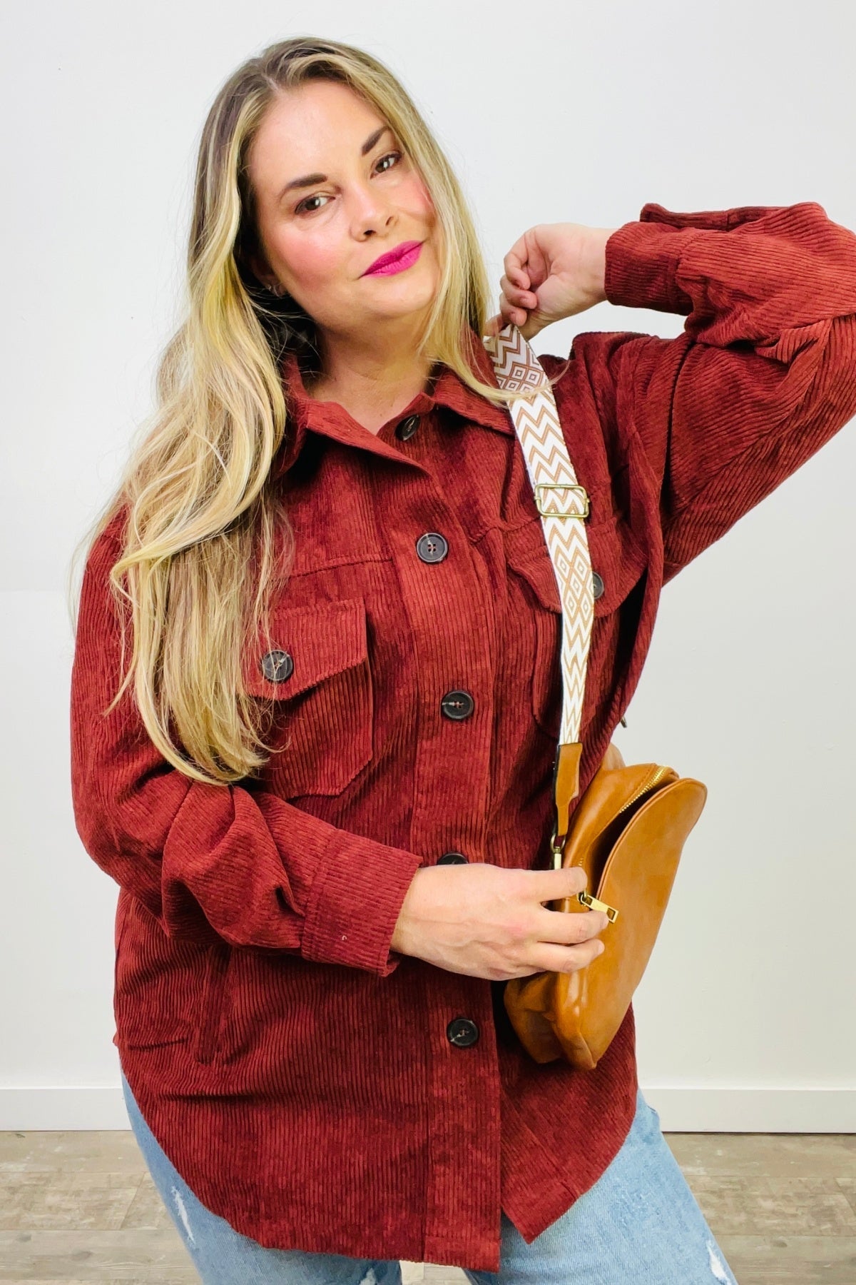 Zenana Oversized Corduroy Button Front Shacket with Pockets