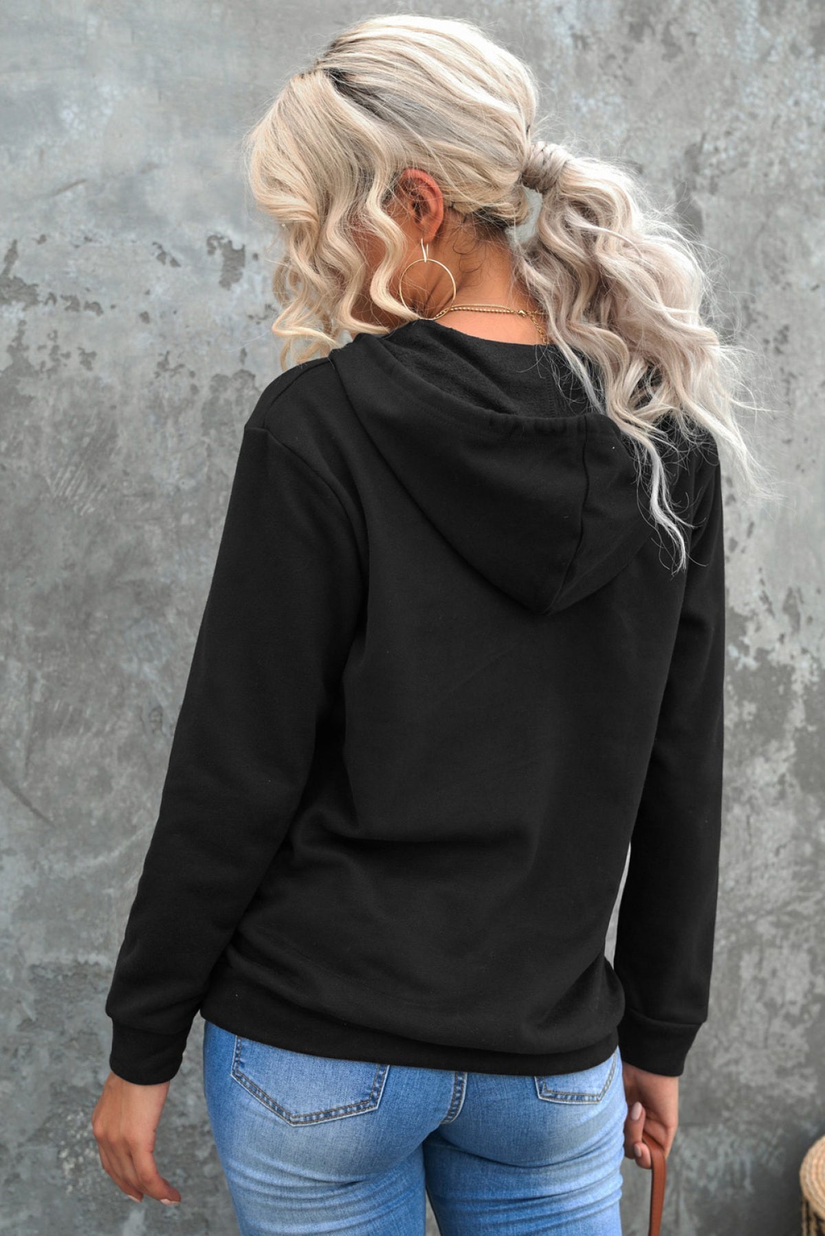 Half Zip Long Sleeve Hoodie With Pocket