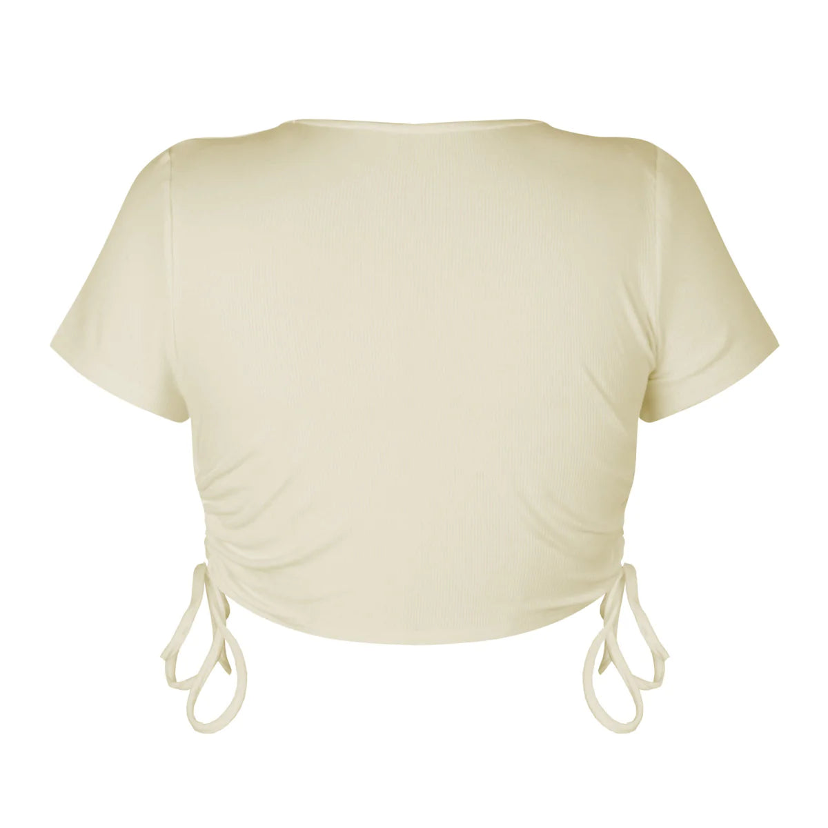 Round Neck Drawstring Rouching Solid Color Crop T-shirt