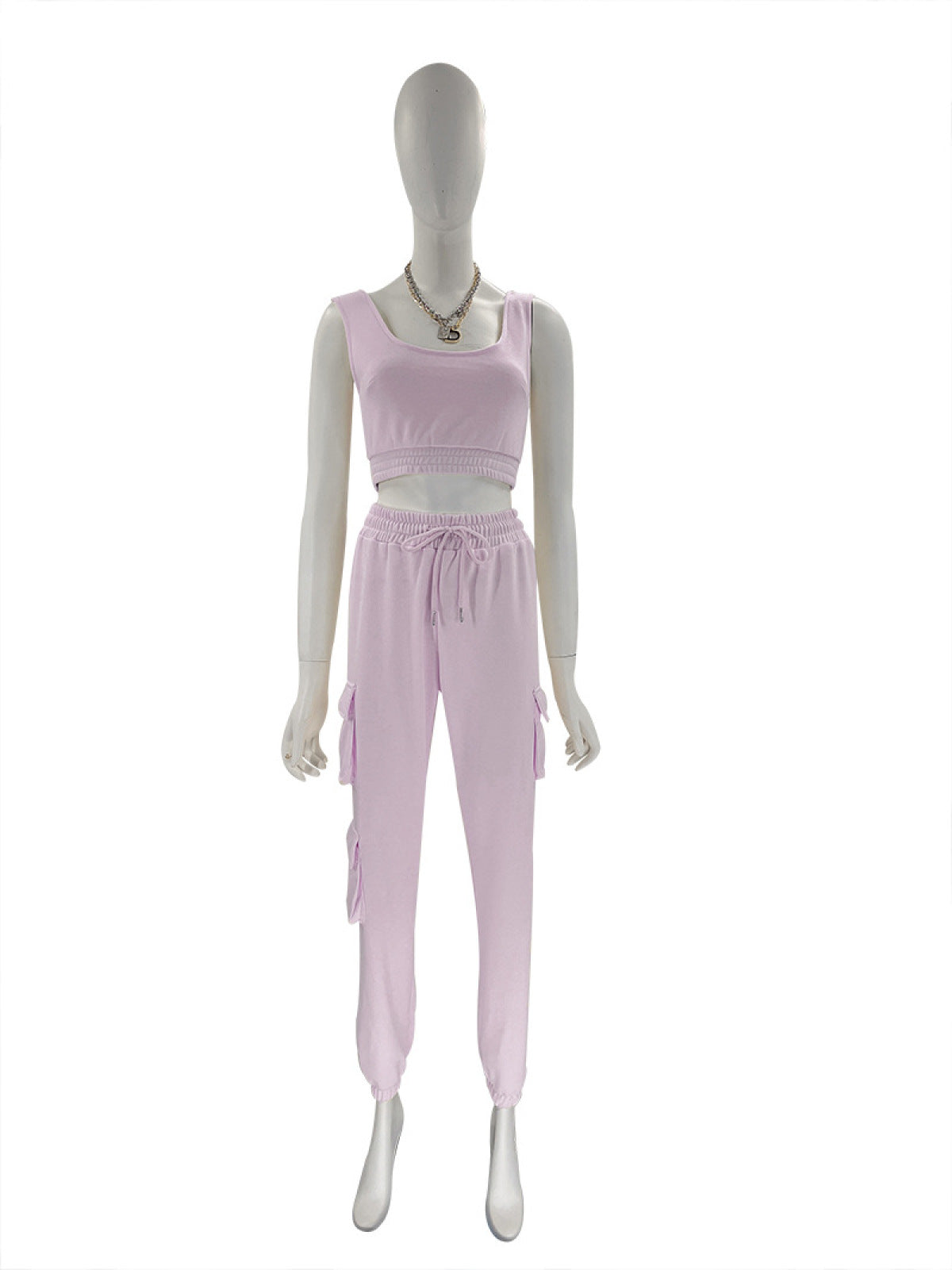 U-neck Bra & Drawstring Sweatpants Two-Piece Active Sets With Pocket