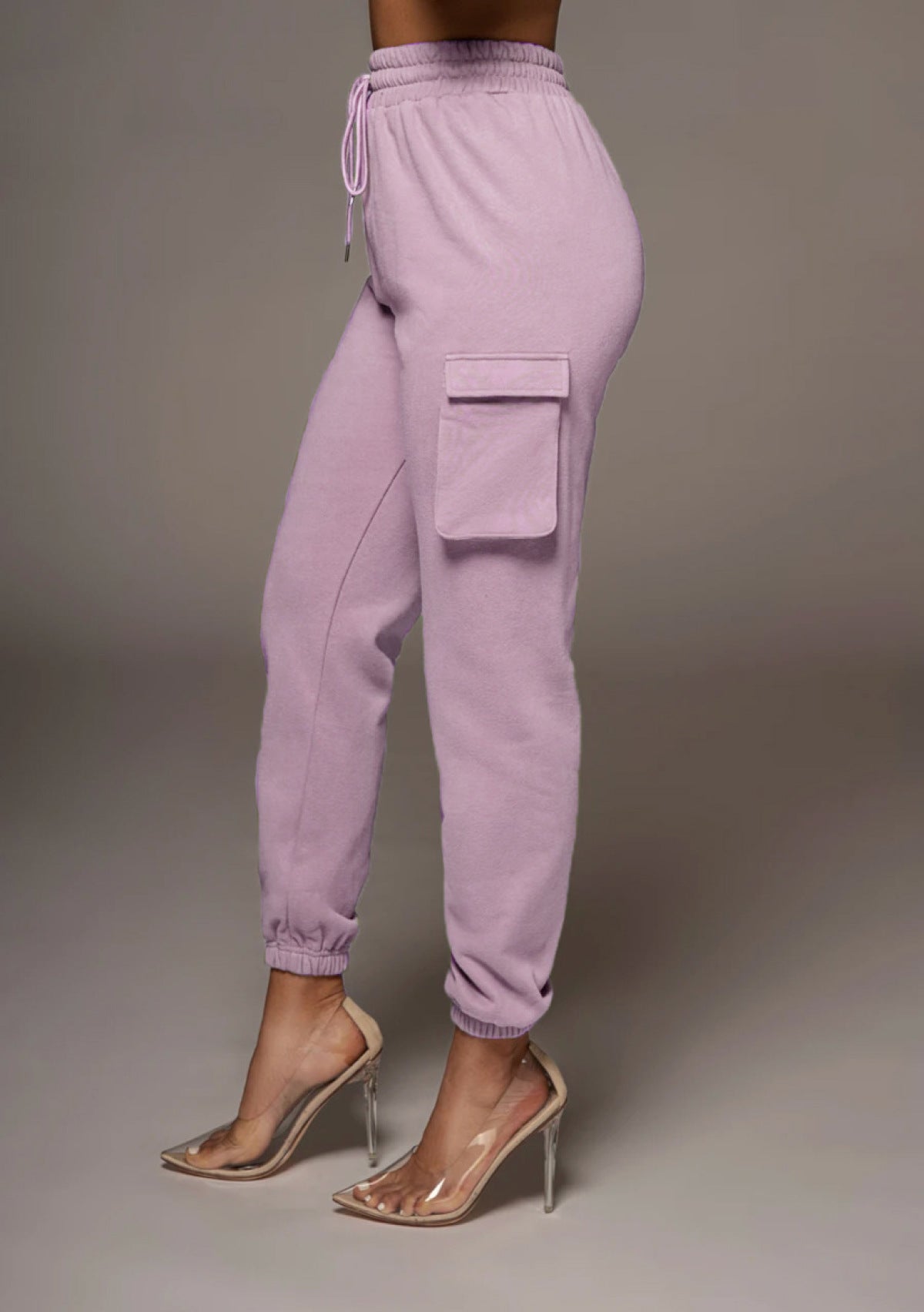 U-neck Bra & Drawstring Sweatpants Two-Piece Active Sets With Pocket