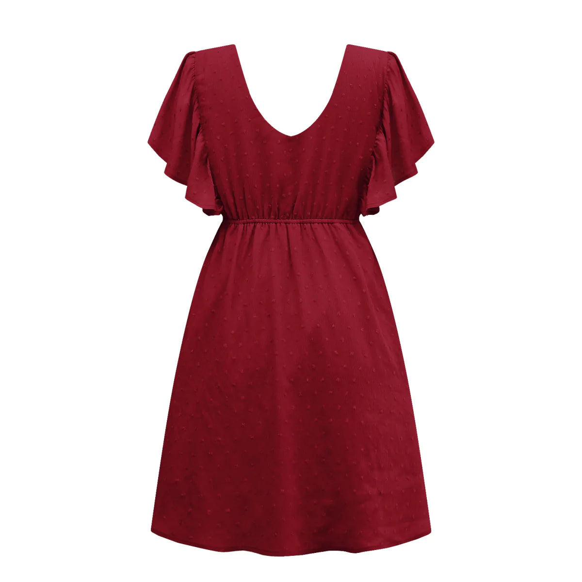 Deep V Ruffle Sleeve Solid Color A-line Mini Dress