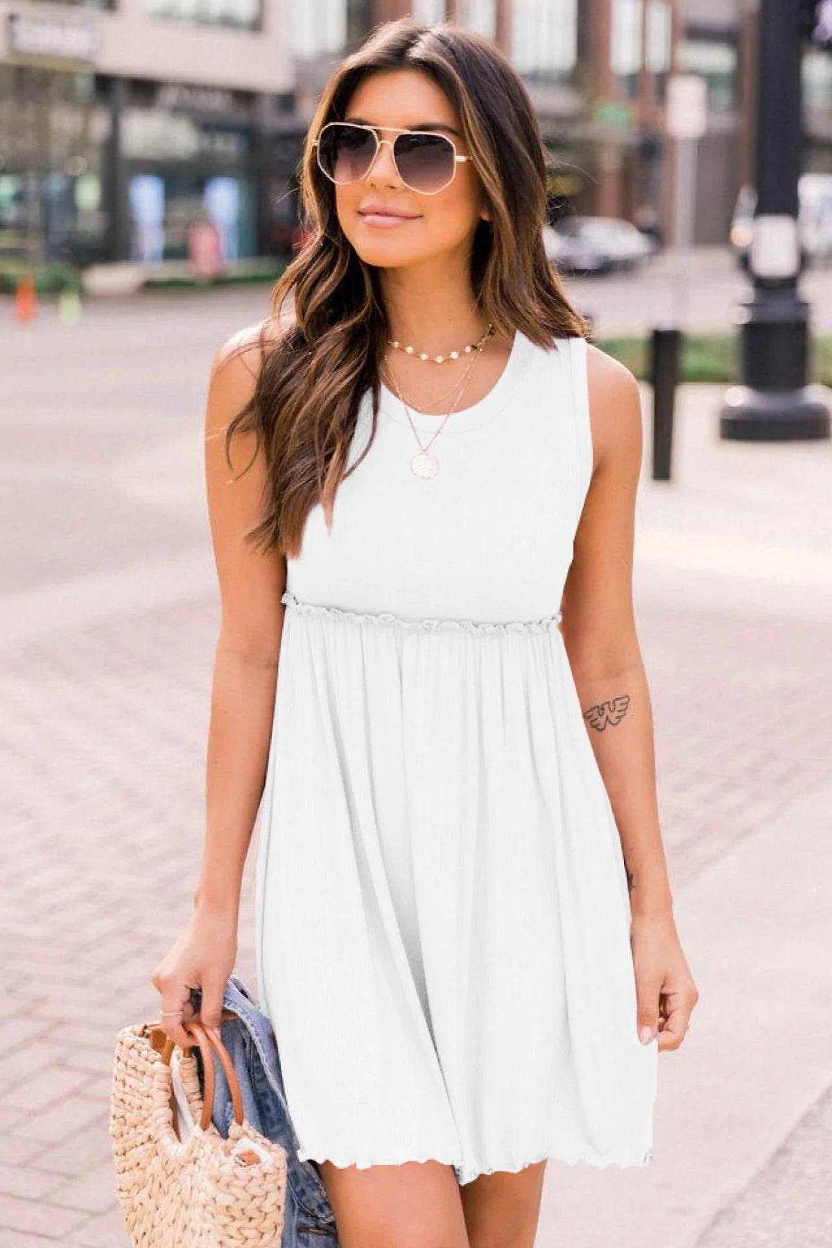 Sleeveless Solid Color A-line Pleated Mini Dress
