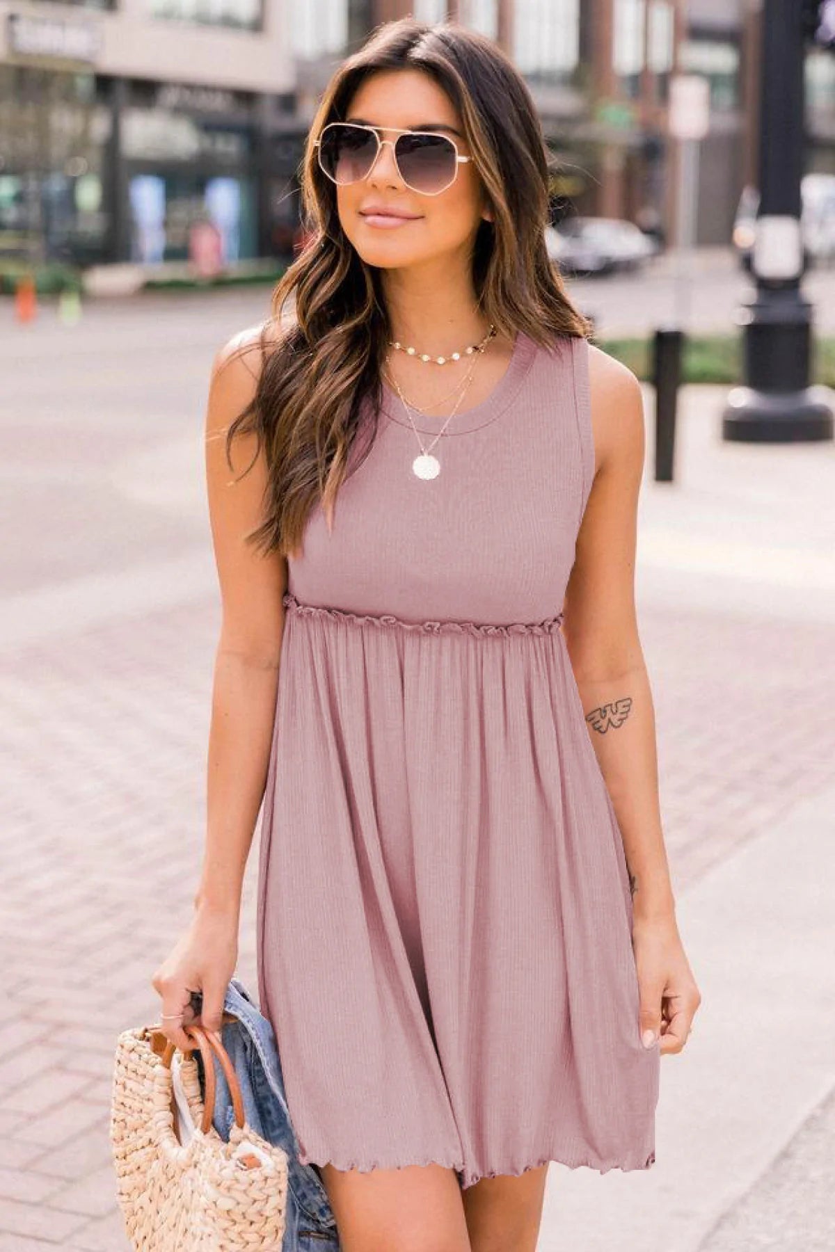 Sleeveless Solid Color A-line Pleated Mini Dress