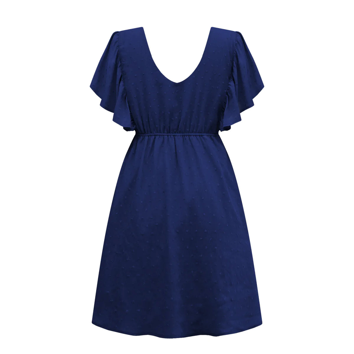 Deep V Ruffle Sleeve Solid Color A-line Mini Dress