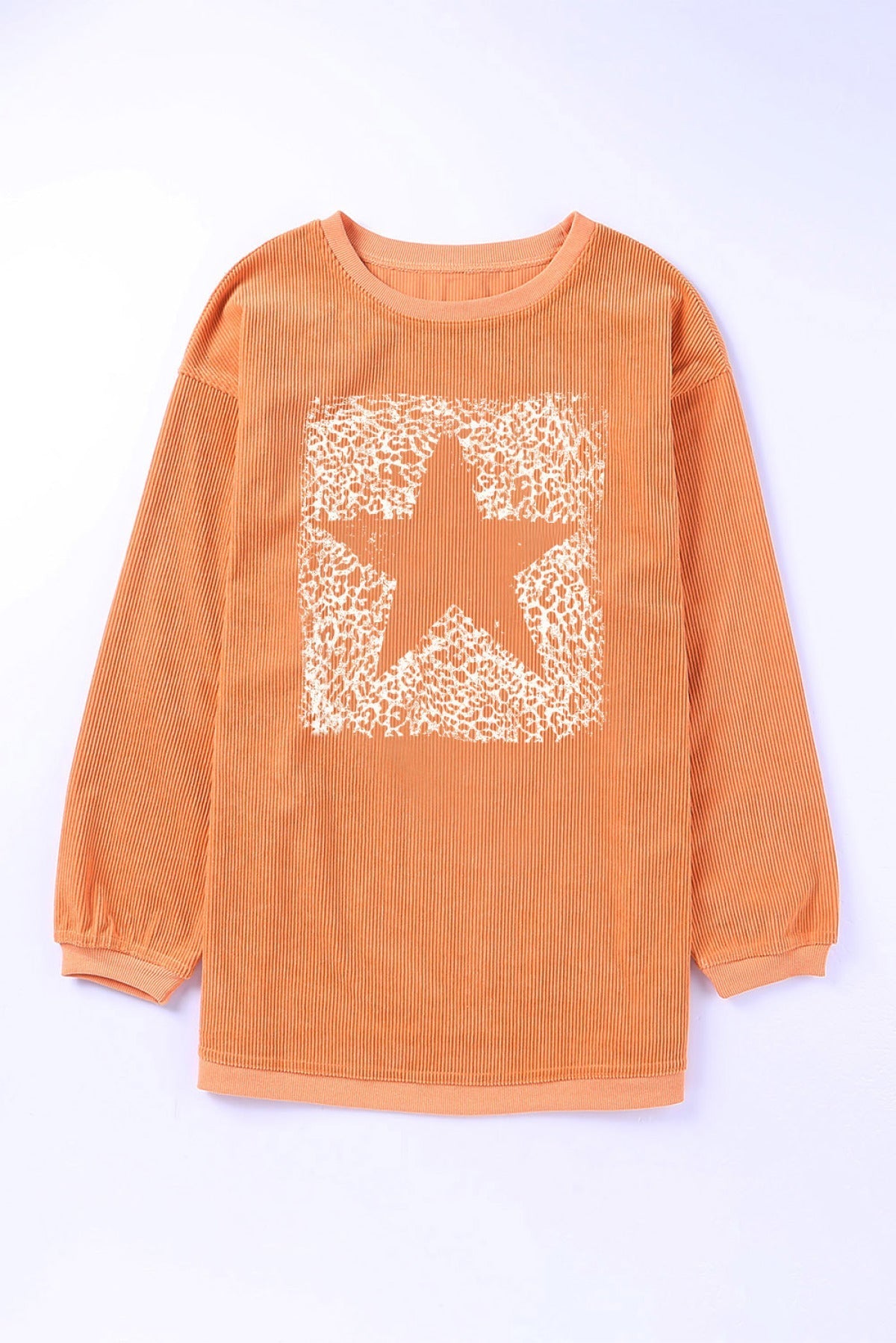 Orange Star Graphic Drop Shoulder Corded Sweatshirt