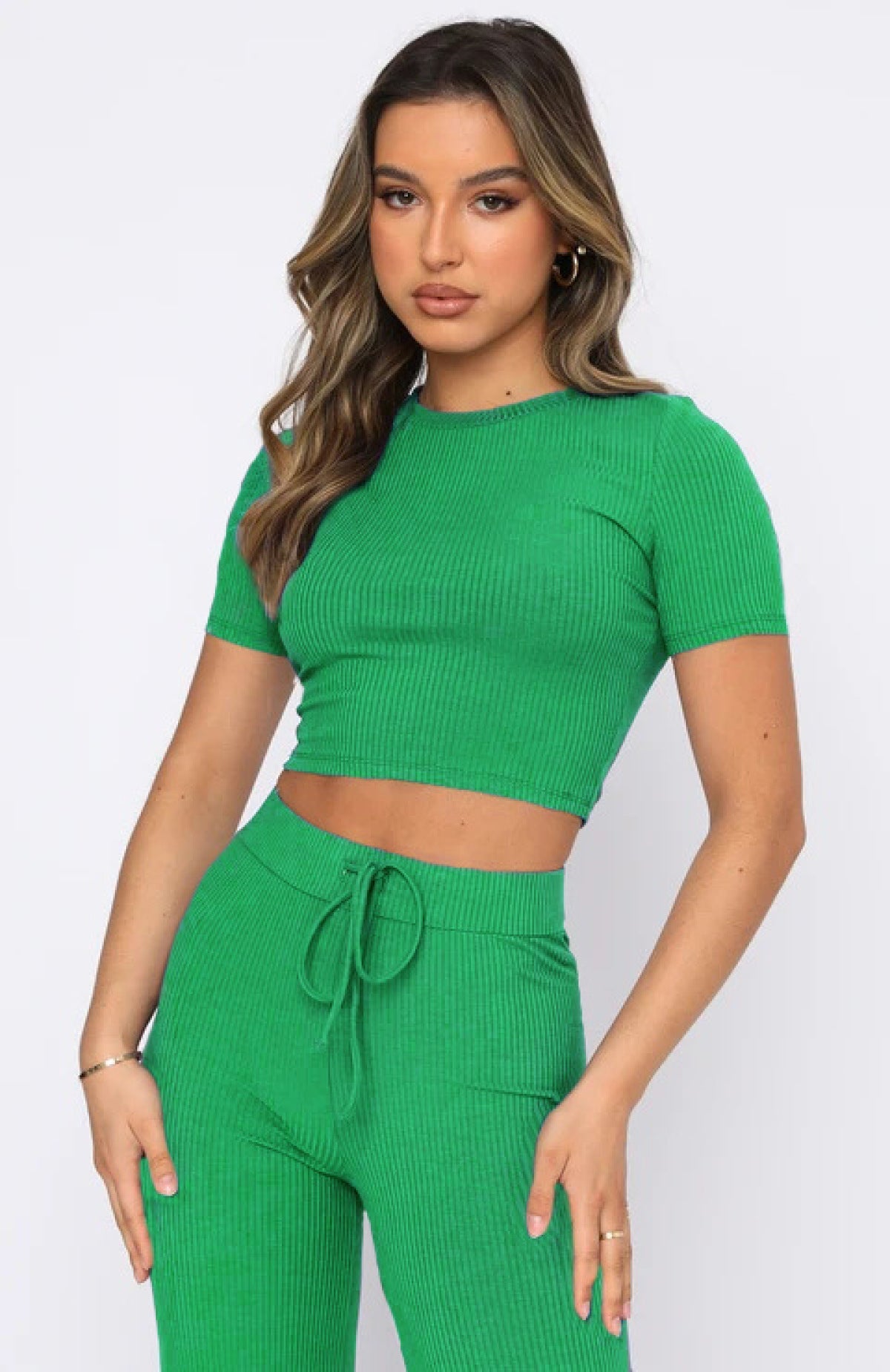 Casual High Elastic Short-Sleeved Top & Wide-Leg Pants Two-Piece Set