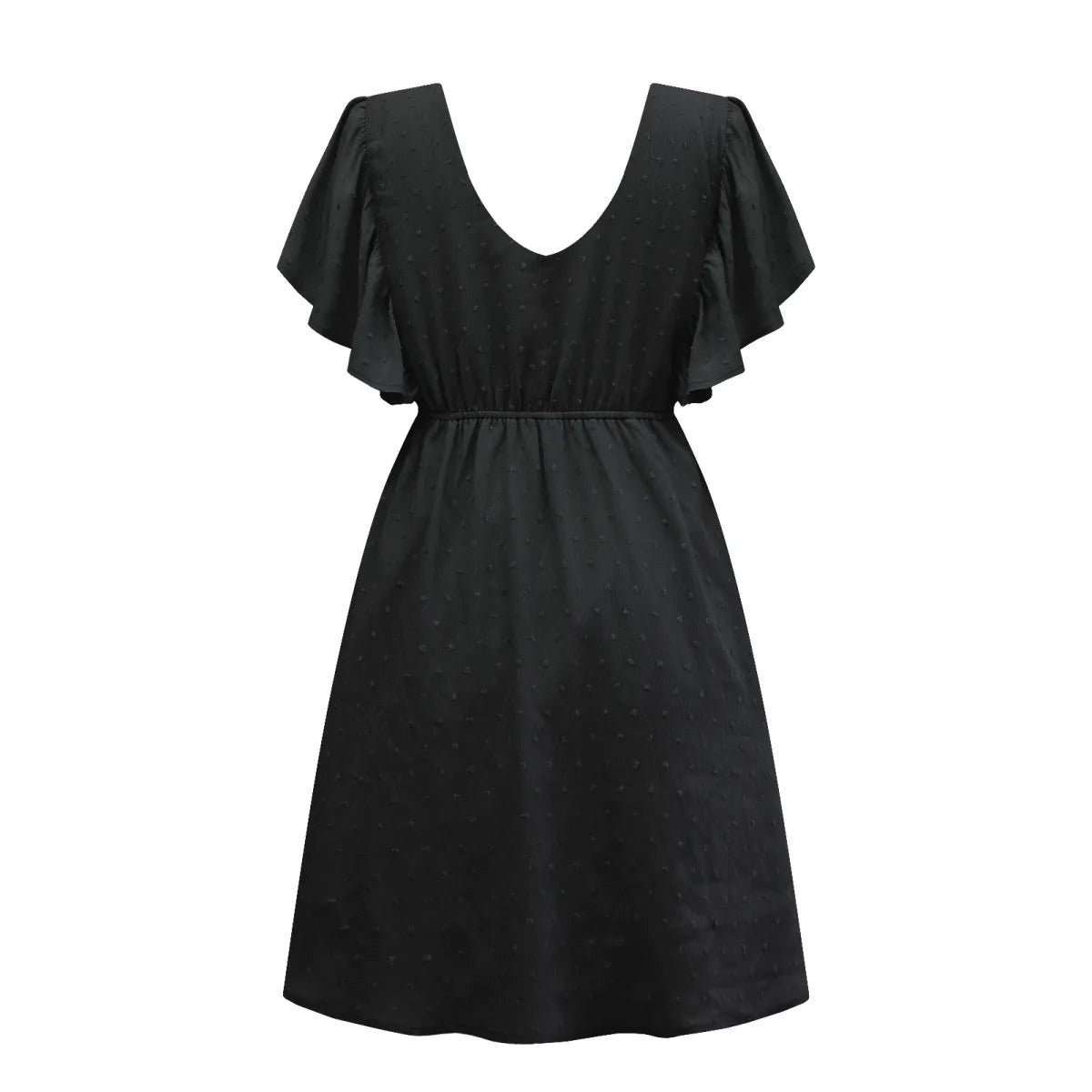 Deep V Ruffle Sleeve Solid Color A-line Mini Dress