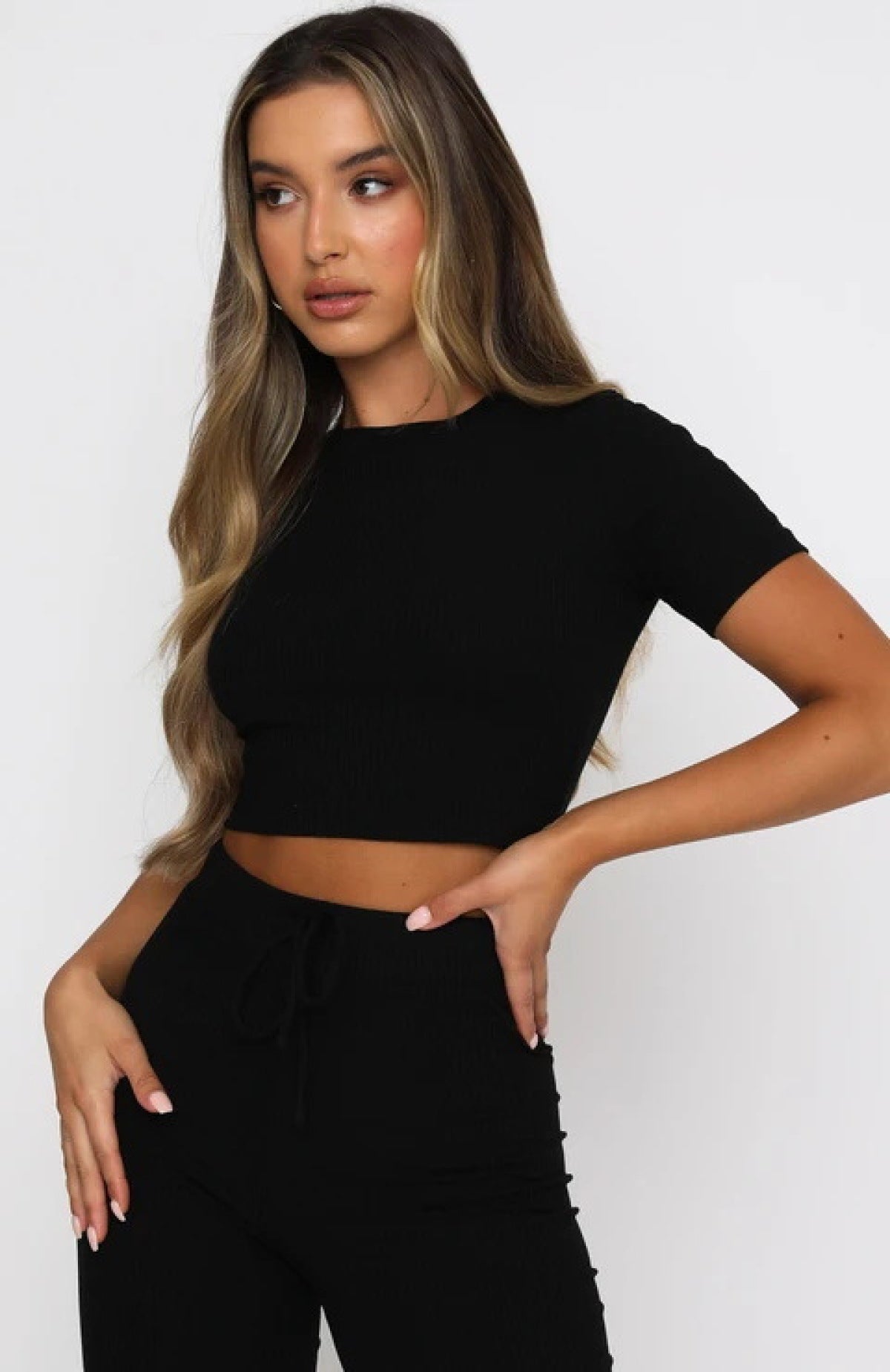 Casual High Elastic Short-Sleeved Top & Wide-Leg Pants Two-Piece Set