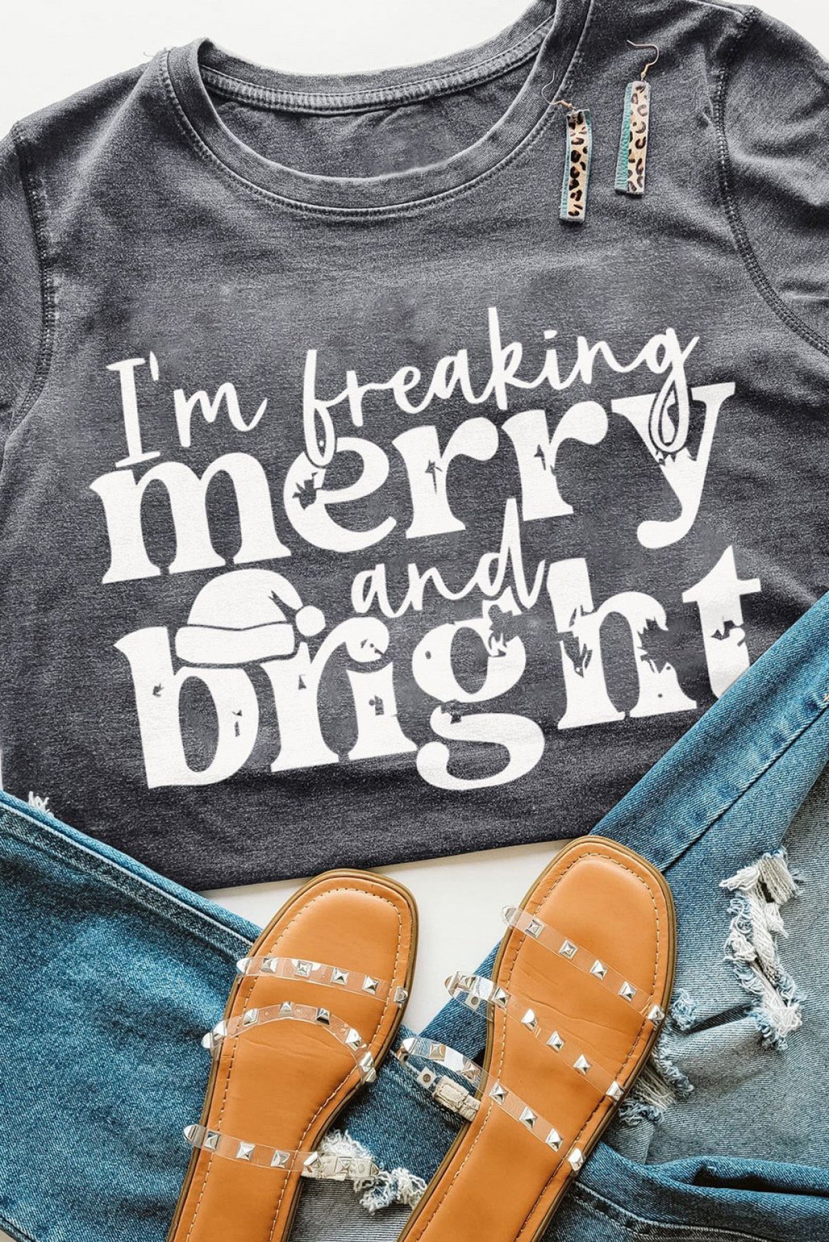 Gray I\'M Freaking Merry And Bright Graphic T Shirt