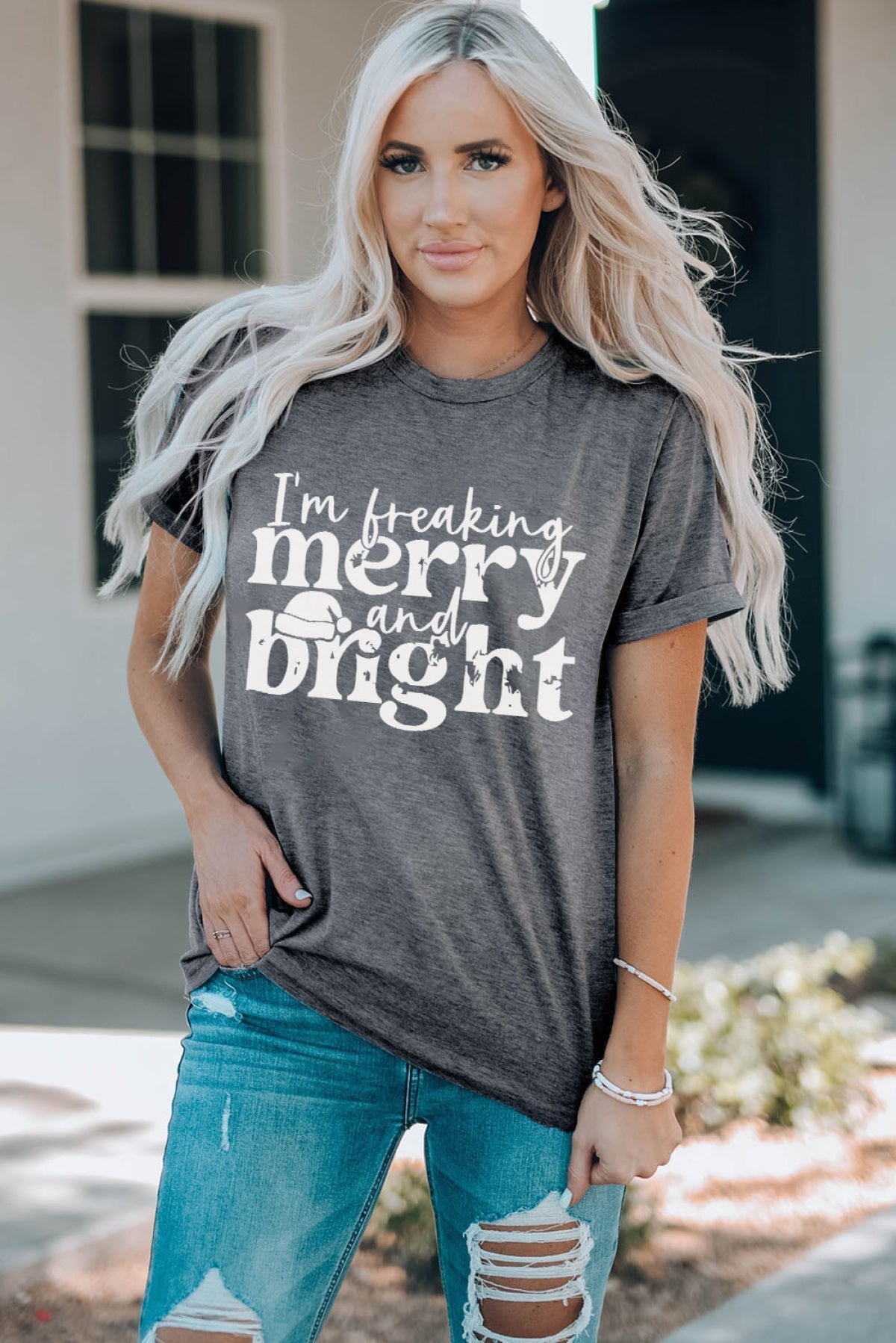 Gray I\'M Freaking Merry And Bright Graphic T Shirt