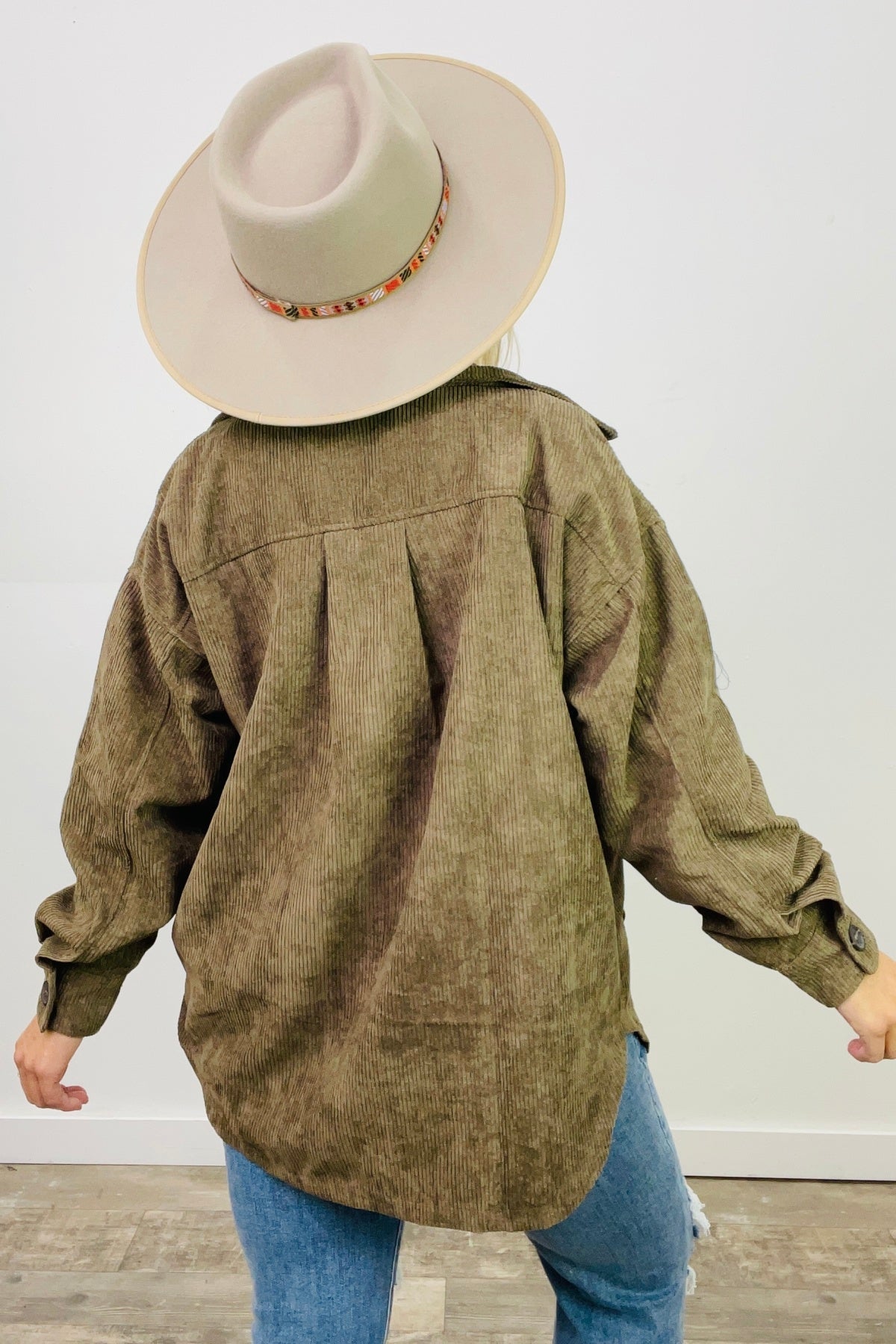 Zenana Oversized Corduroy Button Front Shacket with Pockets