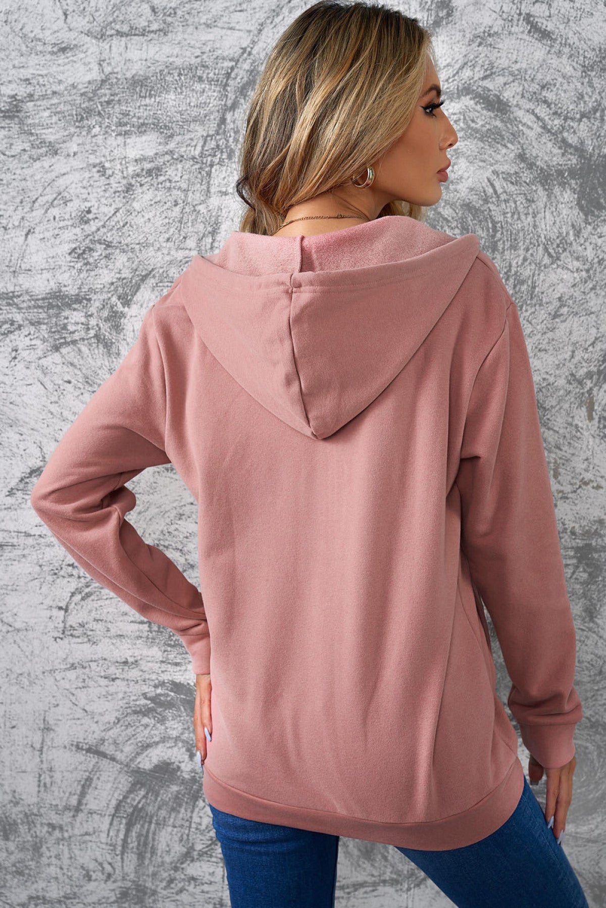 Half Zip Long Sleeve Hoodie With Pocket