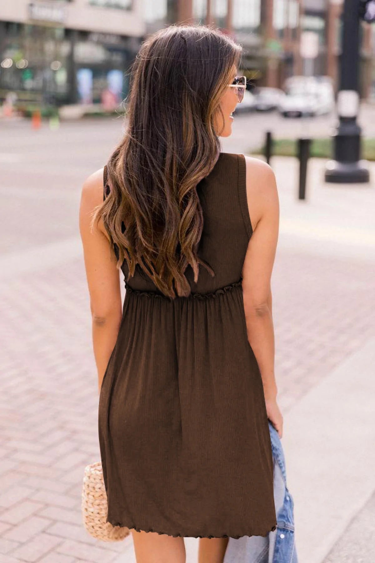 Sleeveless Solid Color A-line Pleated Mini Dress