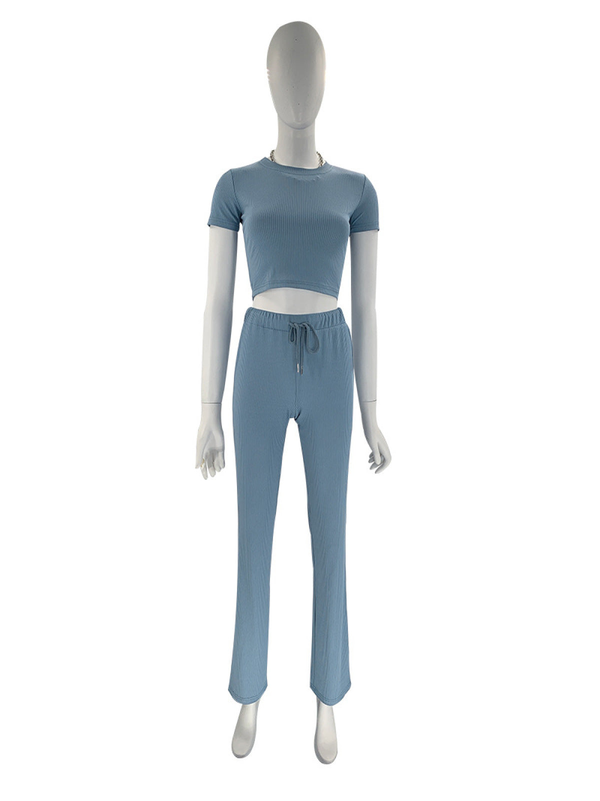 Casual High Elastic Short-Sleeved Top & Wide-Leg Pants Two-Piece Set