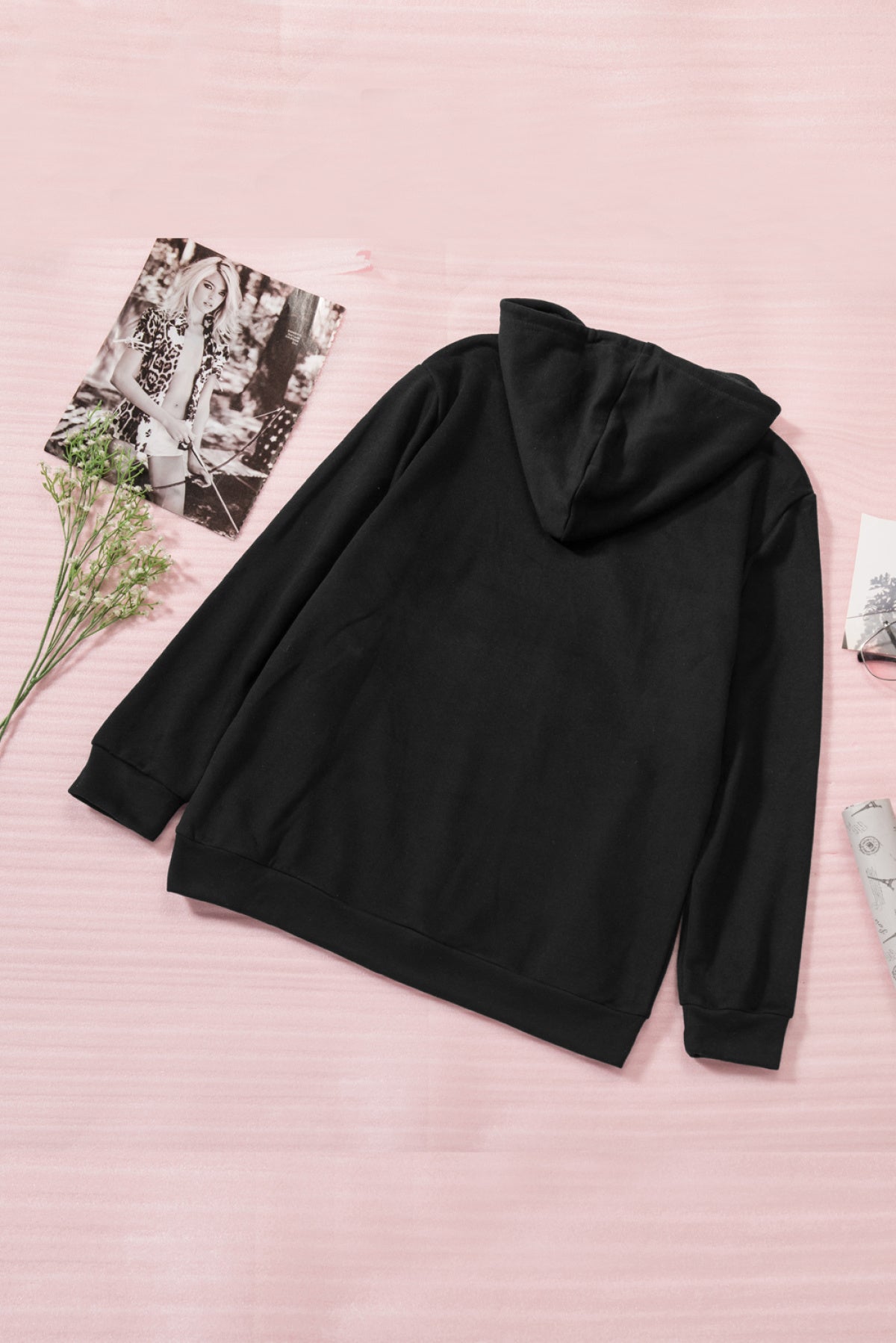 Half Zip Long Sleeve Hoodie With Pocket