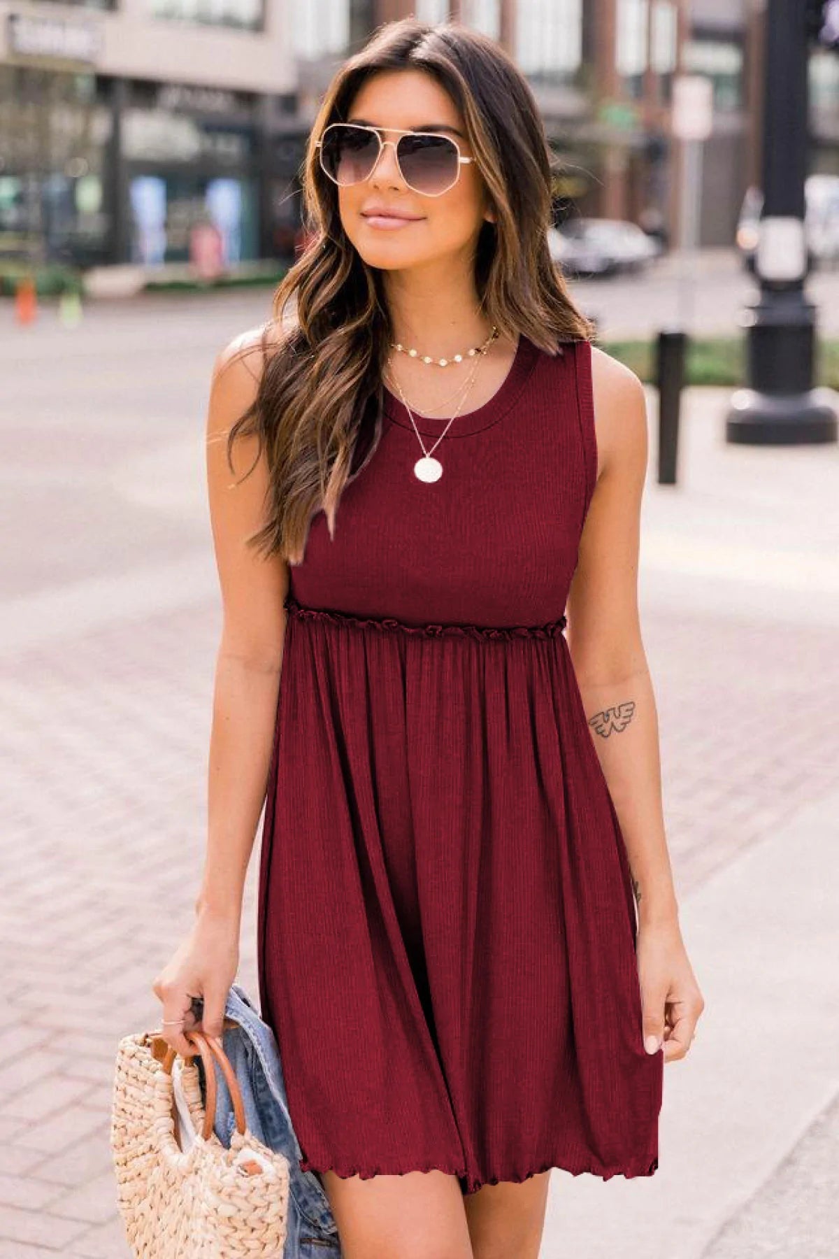 Sleeveless Solid Color A-line Pleated Mini Dress