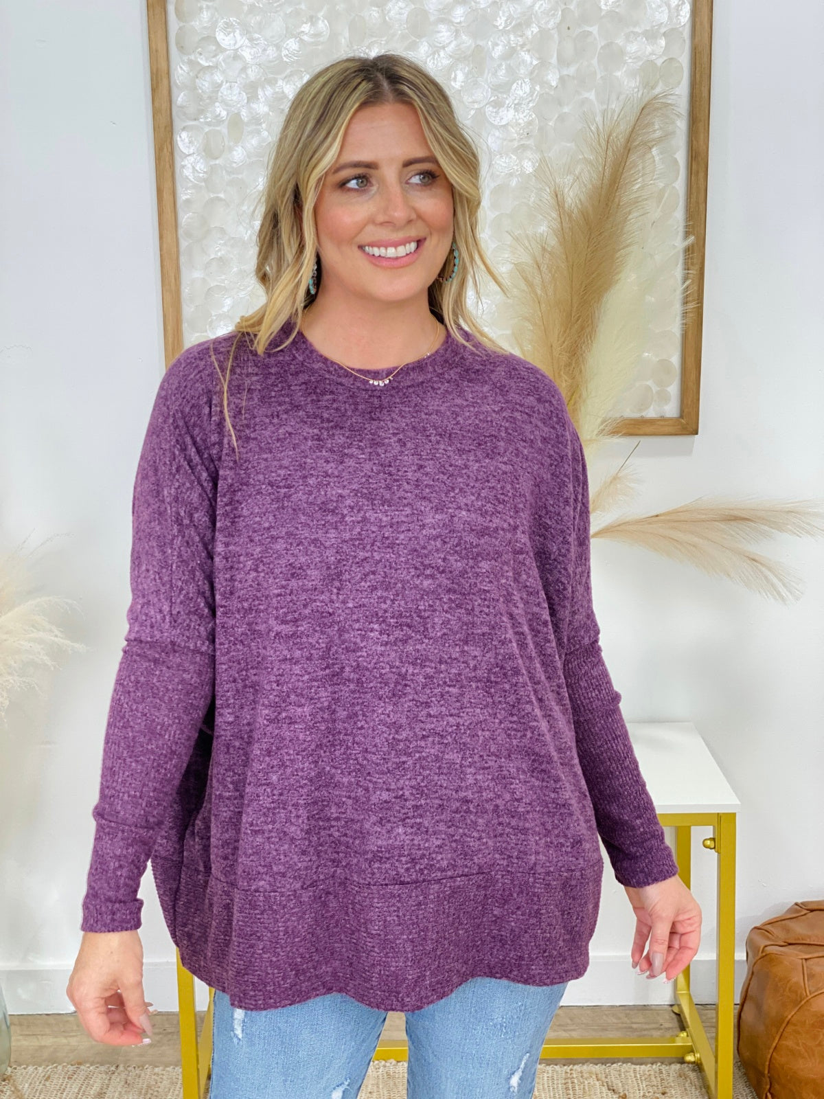 Zenana Brushed Melange Hacci Dolman Long Sleeve Oversized Sweater
