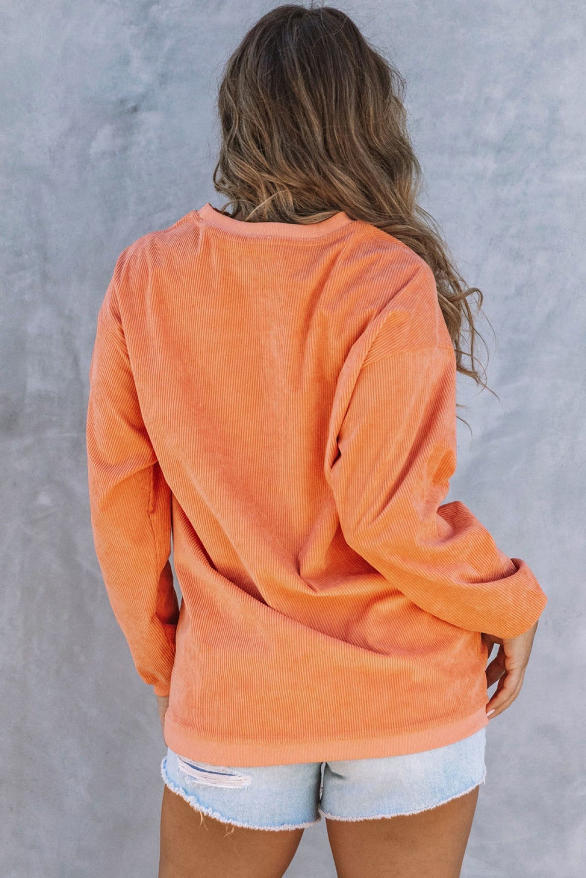 Orange Star Graphic Drop Shoulder Corded Sweatshirt