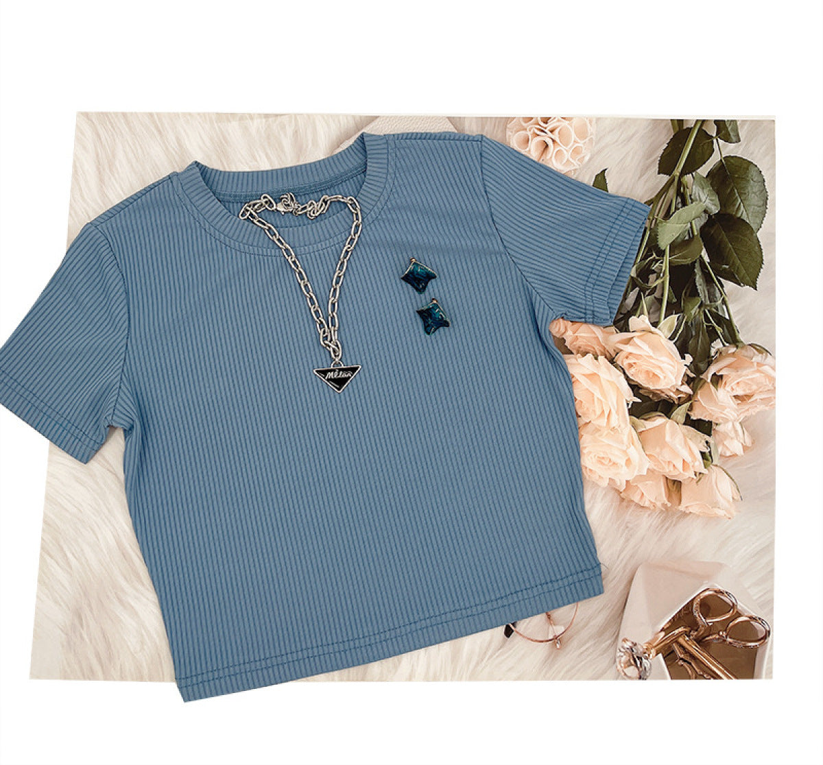 Casual High Elastic Short-Sleeved Top & Wide-Leg Pants Two-Piece Set