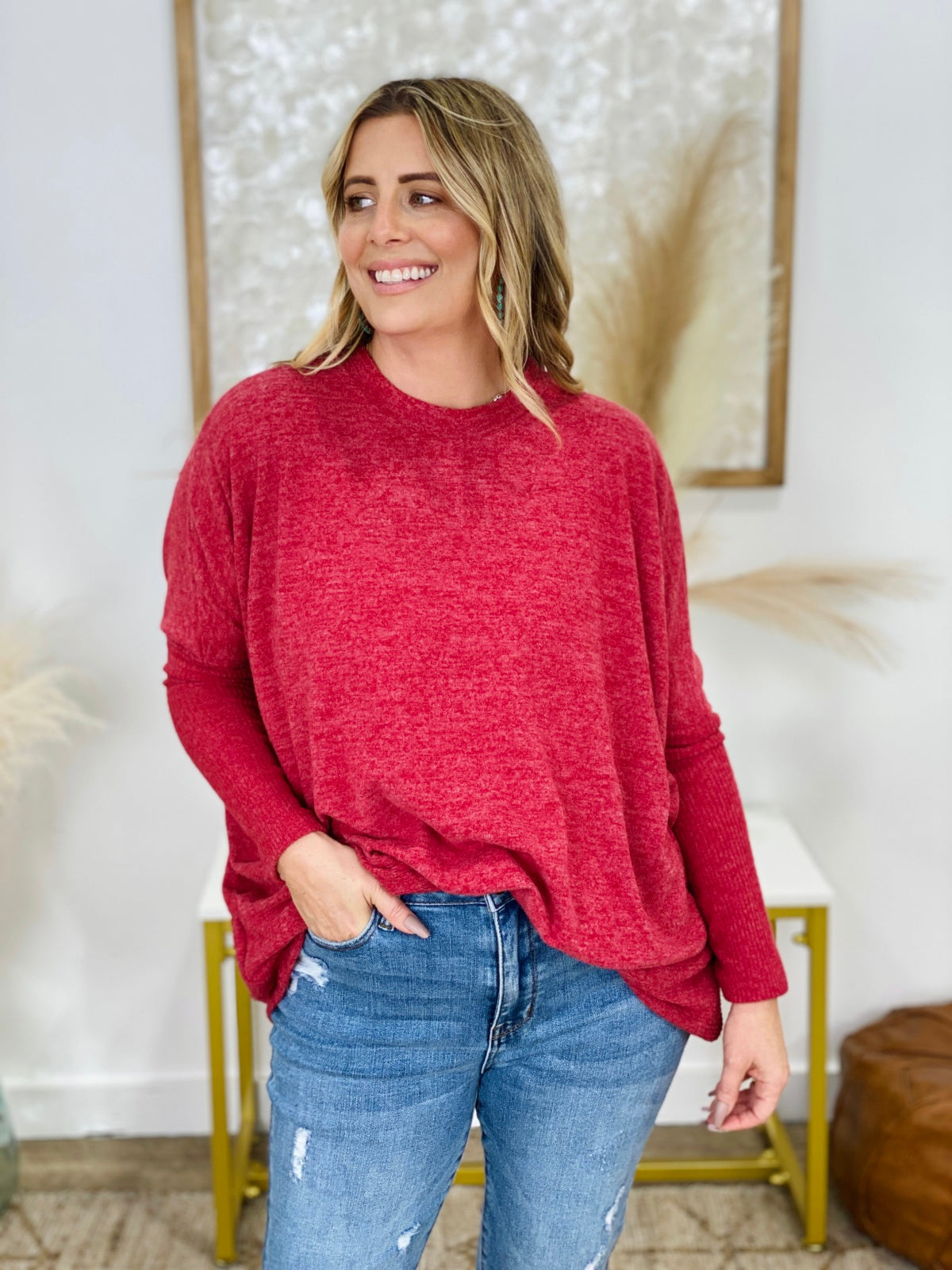 Zenana Brushed Melange Hacci Dolman Long Sleeve Oversized Sweater