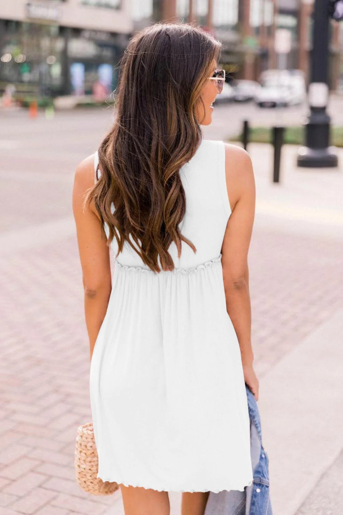 Sleeveless Solid Color A-line Pleated Mini Dress