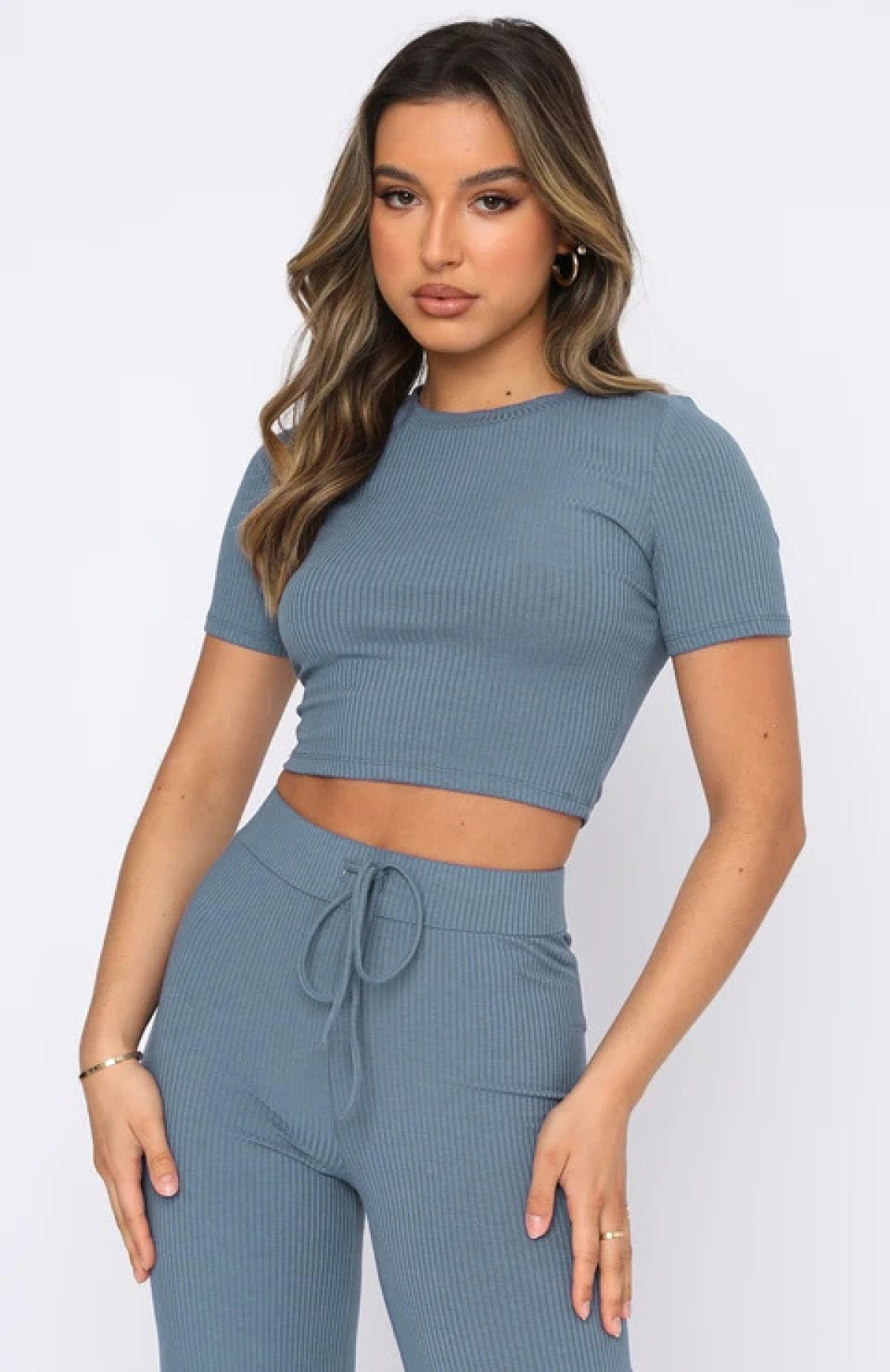 Casual High Elastic Short-Sleeved Top & Wide-Leg Pants Two-Piece Set