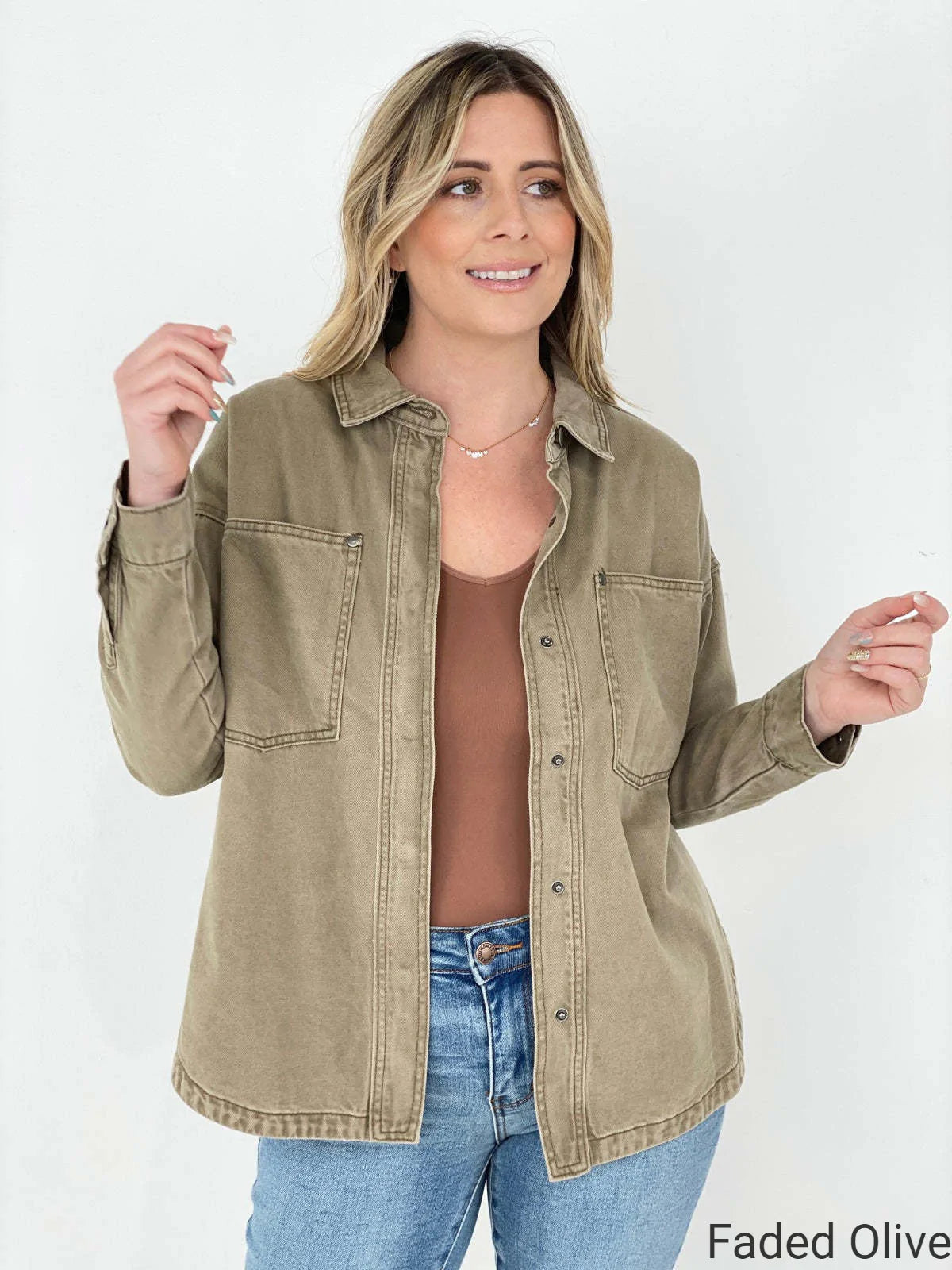 Easel "Tilly" Solid Cotton Twill Shacket