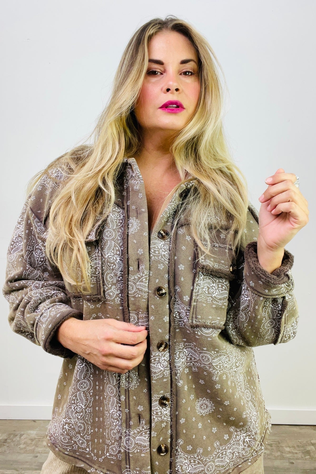 Easel Printed Button Down Shirt Jacket