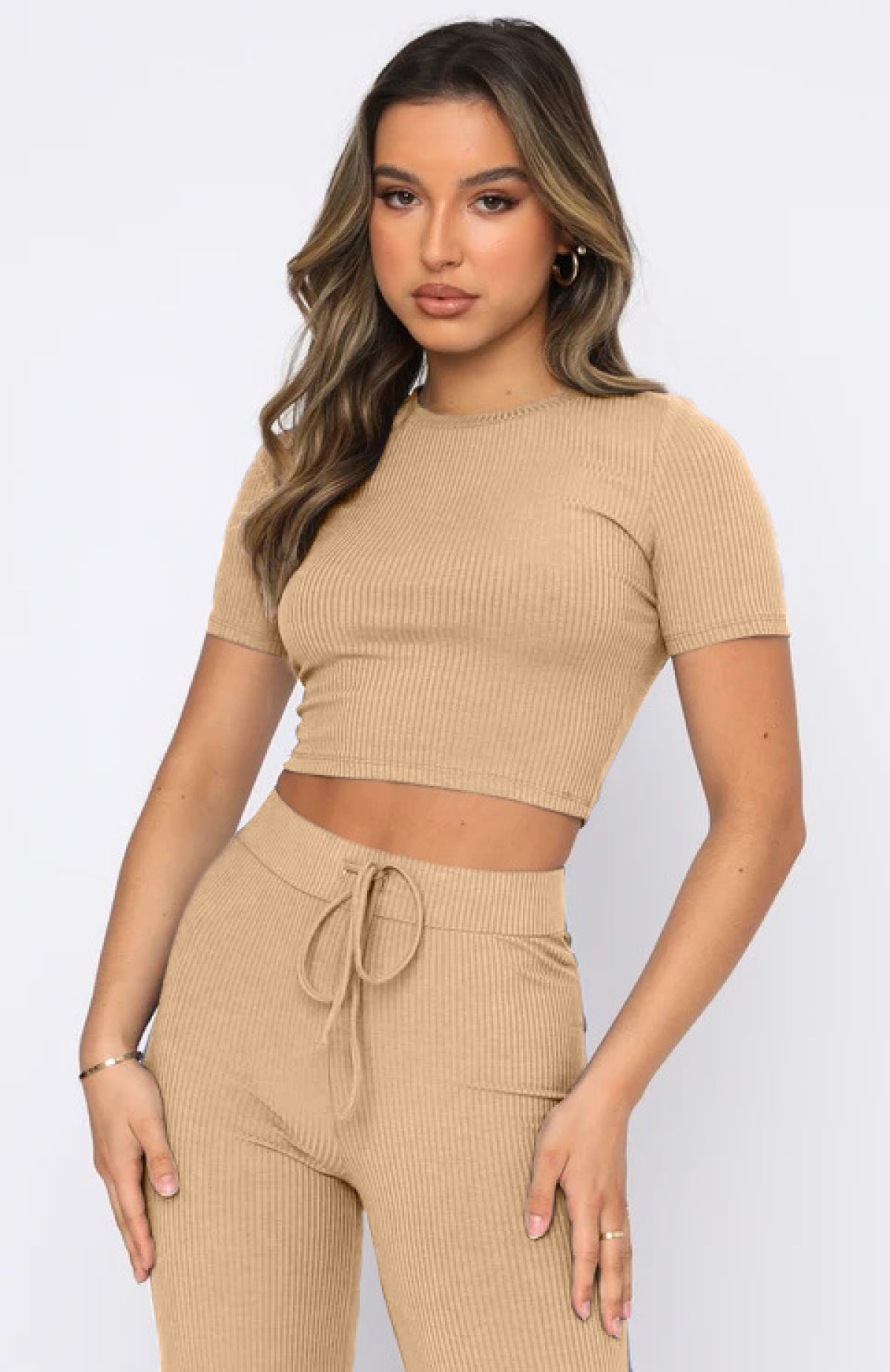 Casual High Elastic Short-Sleeved Top & Wide-Leg Pants Two-Piece Set