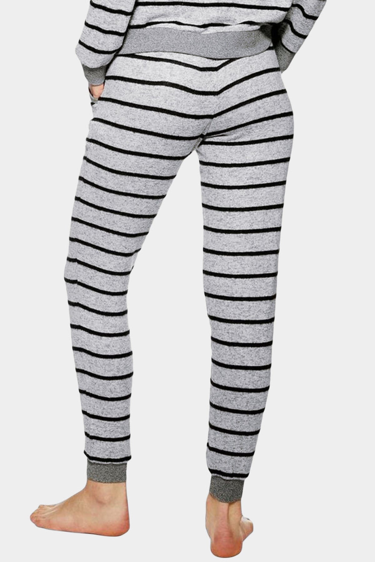 Gray Striped Long Sleeve Top And Drawstring Joggers Loungewear