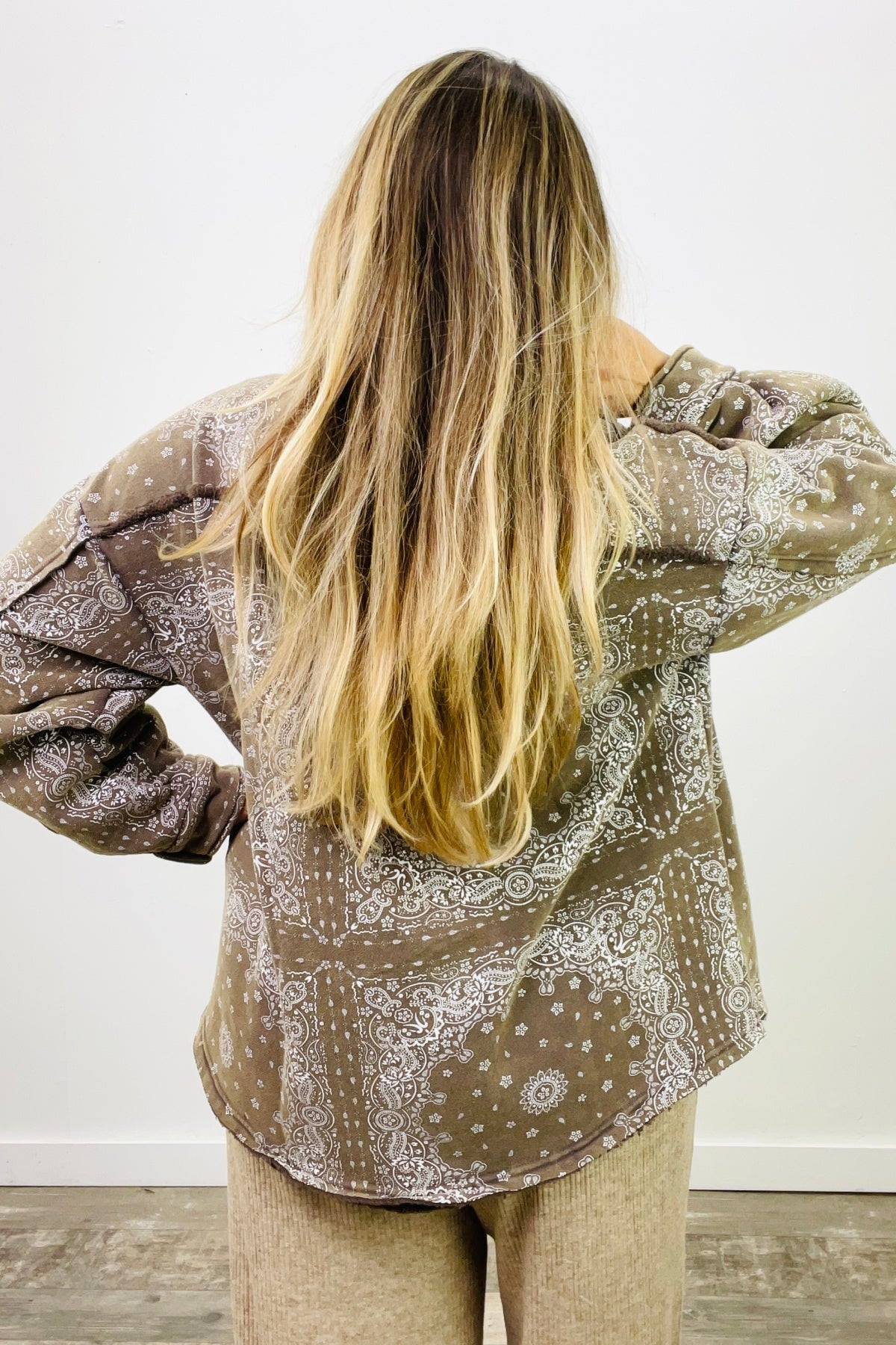 Easel Printed Button Down Shirt Jacket