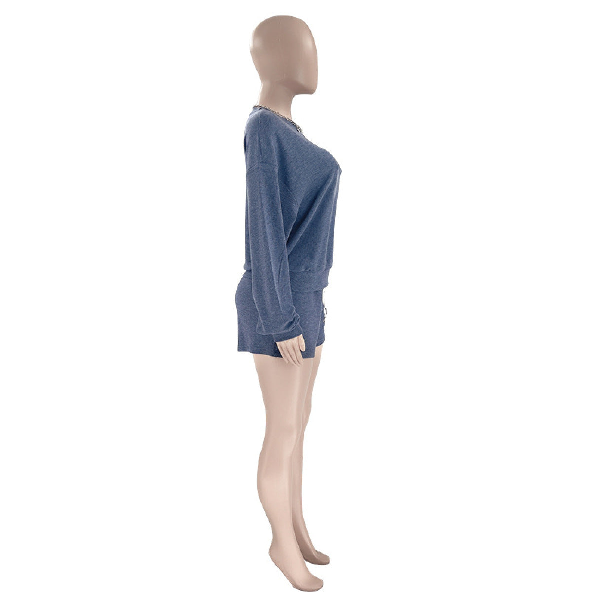Crew Neck Pullover Long-Sleeved Sweatshirts & Tie Shorts Lounge Sets