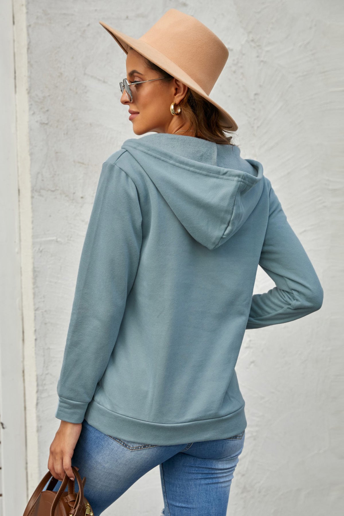 Half Zip Long Sleeve Hoodie With Pocket