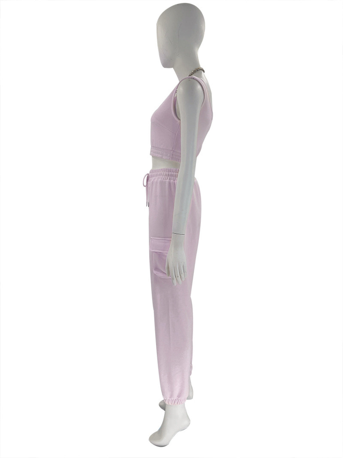 U-neck Bra & Drawstring Sweatpants Two-Piece Active Sets With Pocket