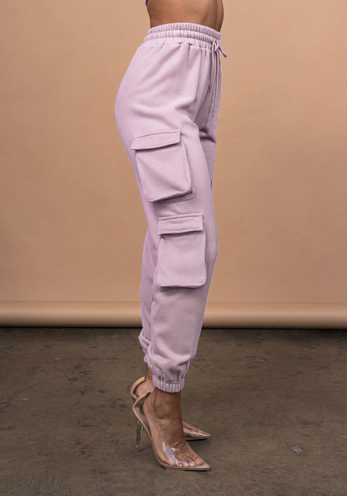 U-neck Bra & Drawstring Sweatpants Two-Piece Active Sets With Pocket