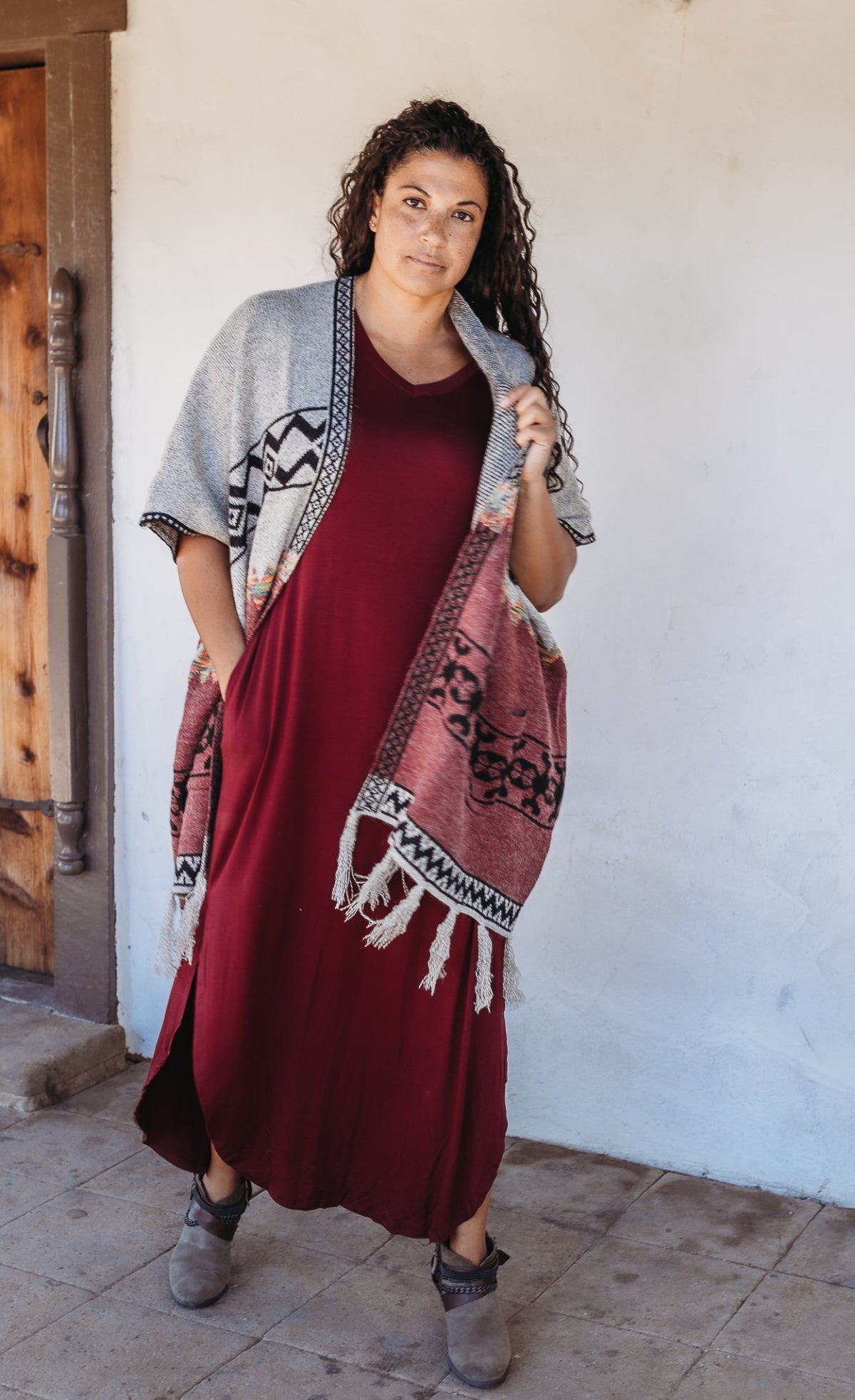 Rae Mode V Neck Basic Side Slit Maxi Dress with Pocket