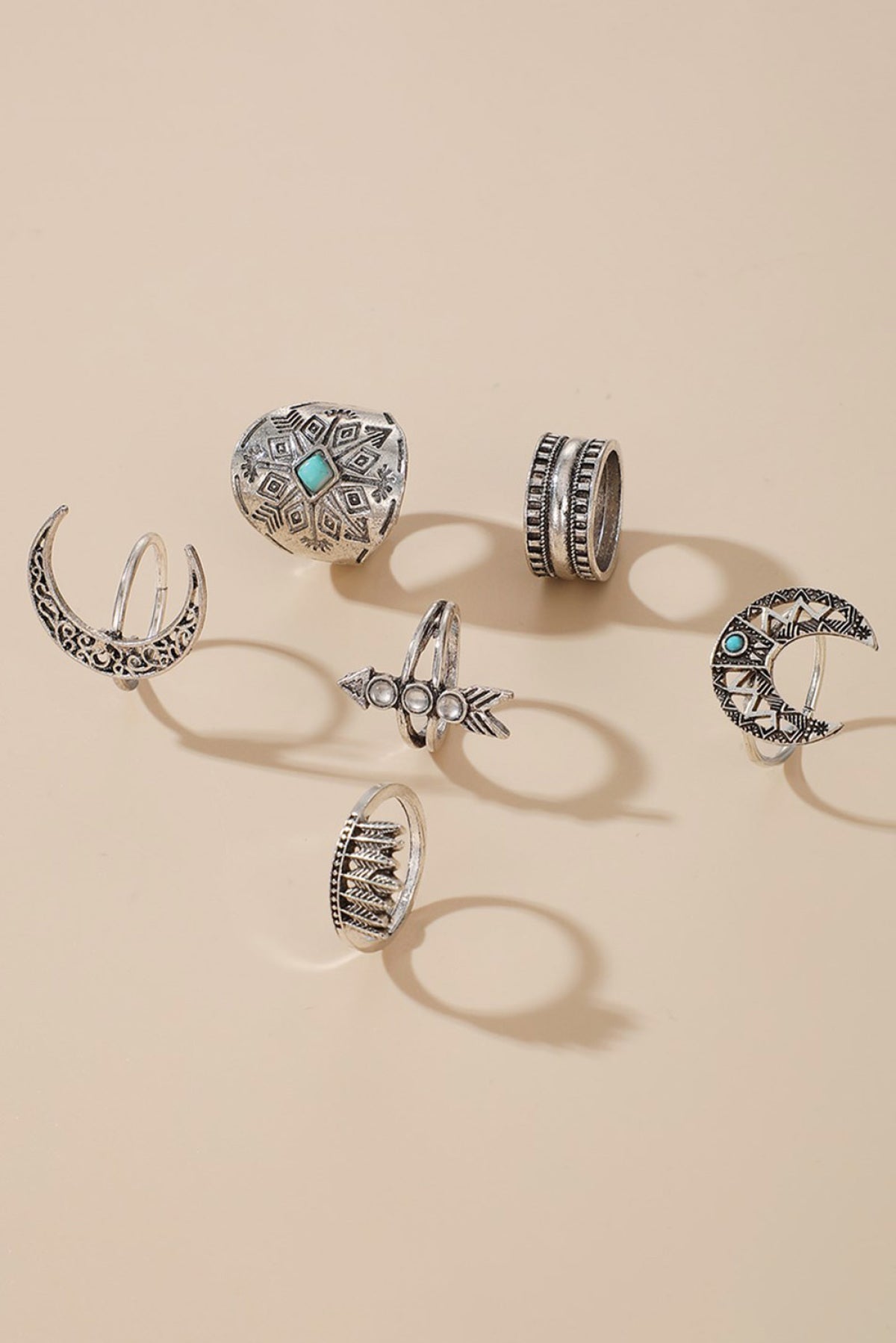 Silver Bohemian Natural Stone Rings Set