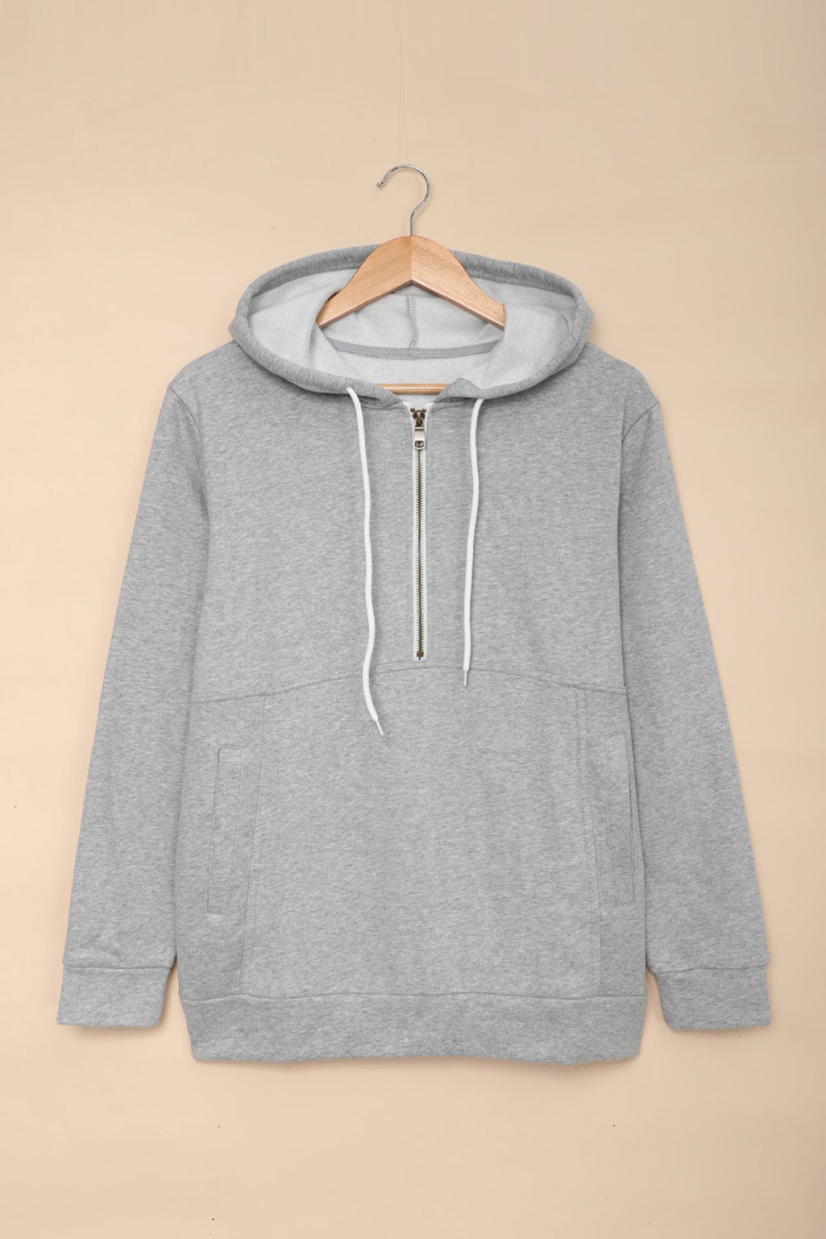 Half Zip Long Sleeve Hoodie With Pocket