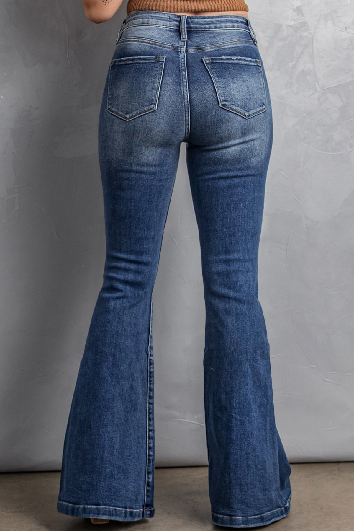 Blue Beading Light Wash High Waist Flare Jeans