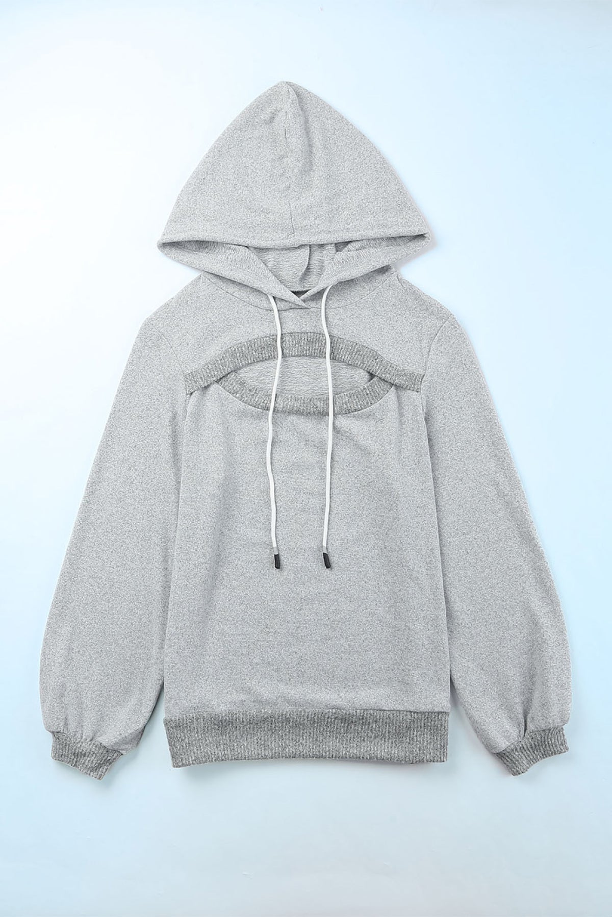 Gray Ribbed Trim Cut-Out Bust Drawstring Hoodie