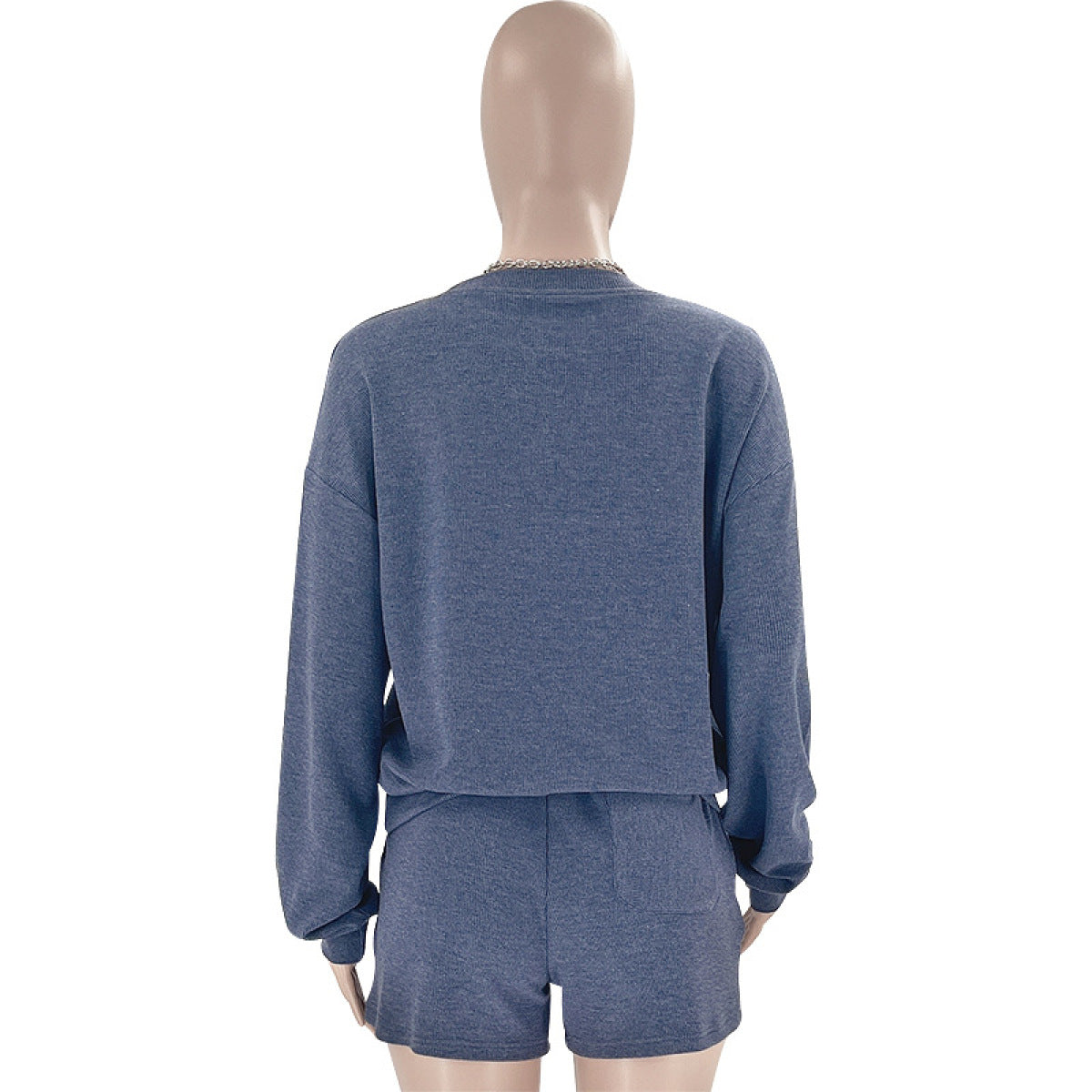 Crew Neck Pullover Long-Sleeved Sweatshirts & Tie Shorts Lounge Sets