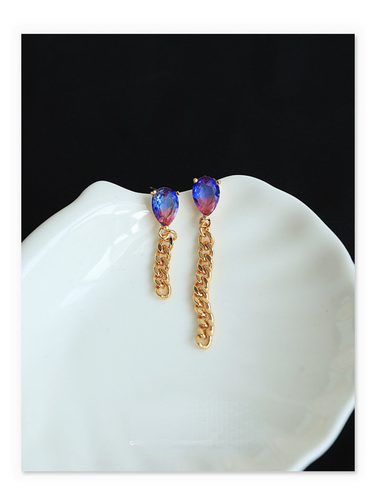 Asymmetric Chain Tassel Drop-Shaped Stud Earrings