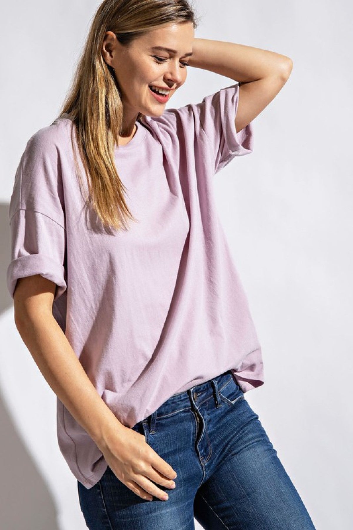 Rae Mode Washed Cotton Round Neckline Short Sleeves Top