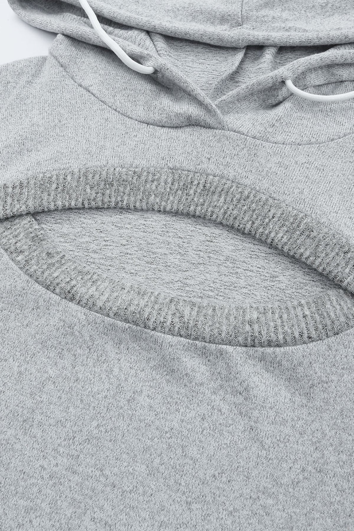 Gray Ribbed Trim Cut-Out Bust Drawstring Hoodie