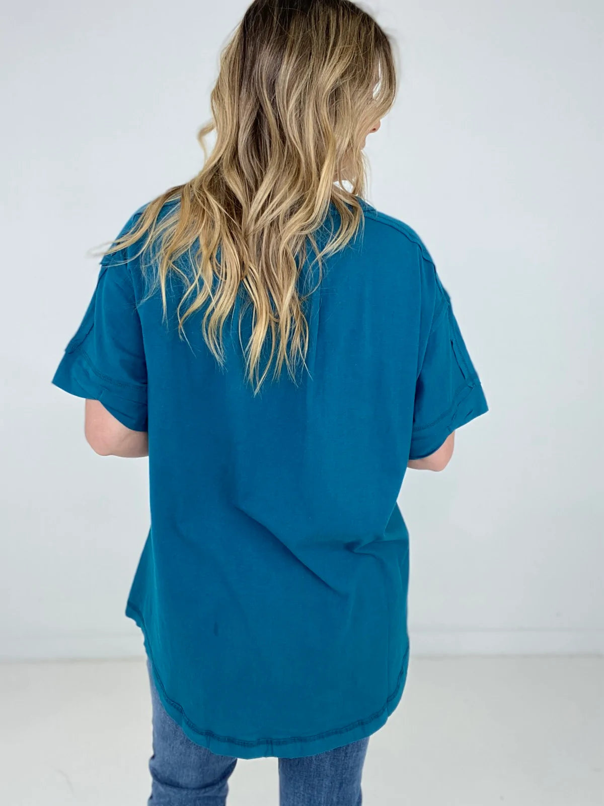 Zenana Raw Edge Detailed Button Closure Short Sleeve Top