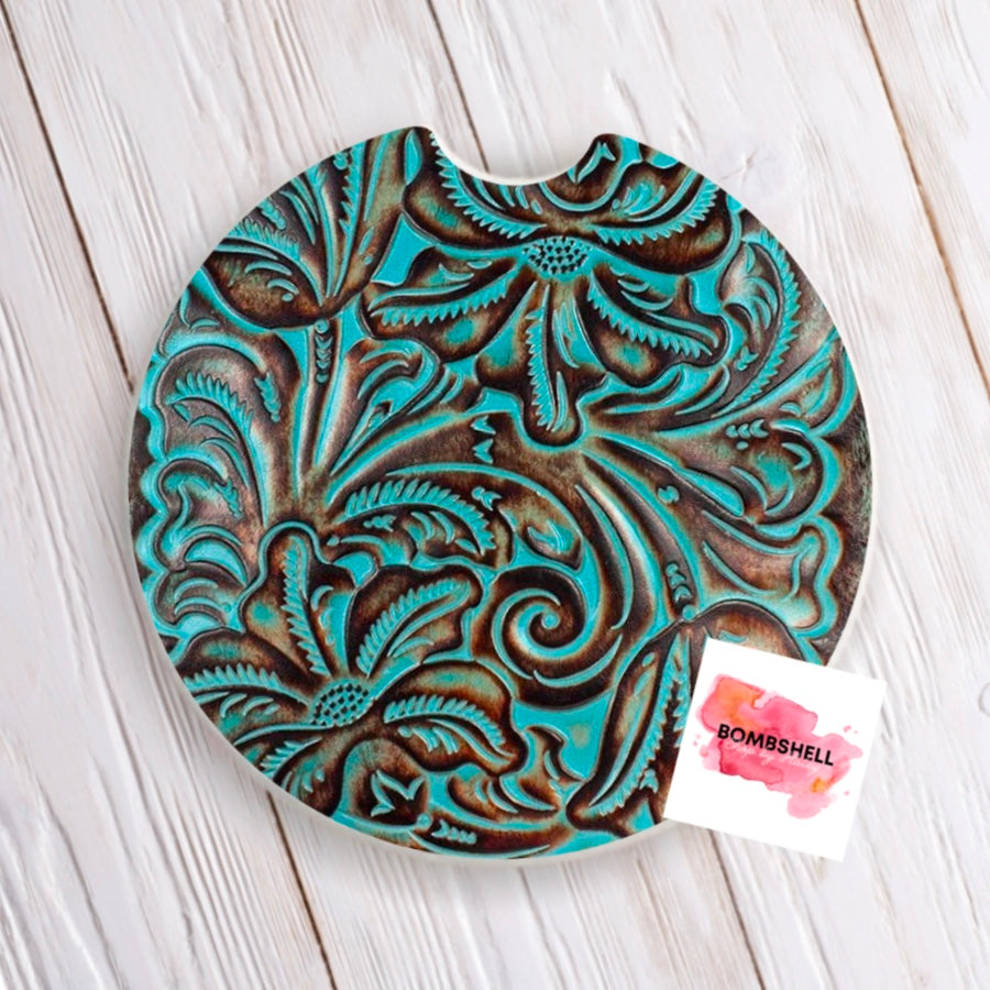 Western Turquoise Car Coaster - Set of 2