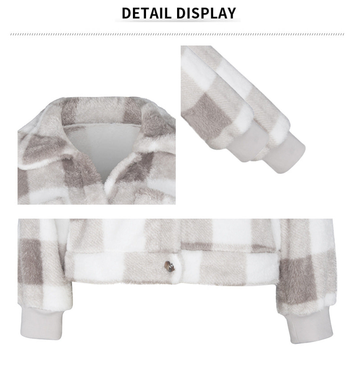 Plaid Lapel Single-Breasted Fleece Short Coat